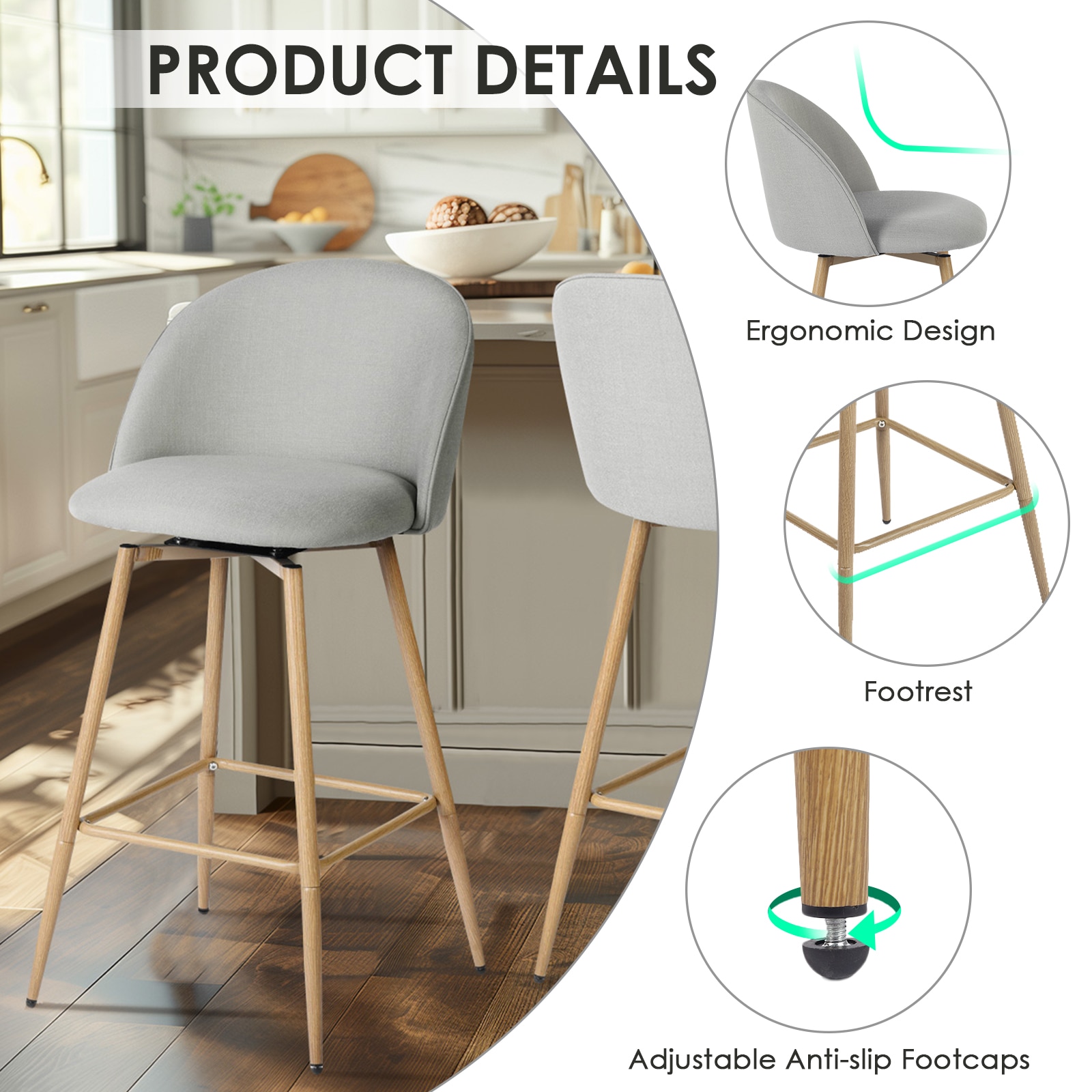 Homy Casa HASEEB GREY 4 stools - View #6