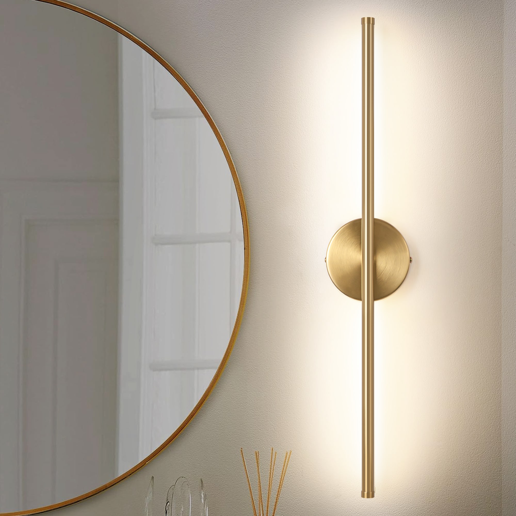 Rennnsan WS810150188 Aidan 23.6-in W 1 -Light Brushed Gold Integrated LED Wall Sconce