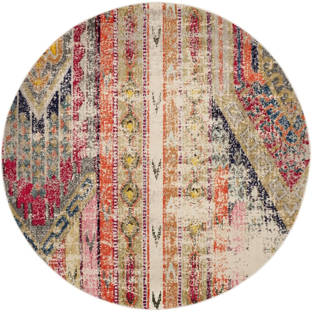 Safavieh MNC222G-9R Monaco Kolby 9 x 9 (ft) Loomed Polypropylene Light Gray/Multi Round Indoor Distressed/Overdyed Southwestern Area rug