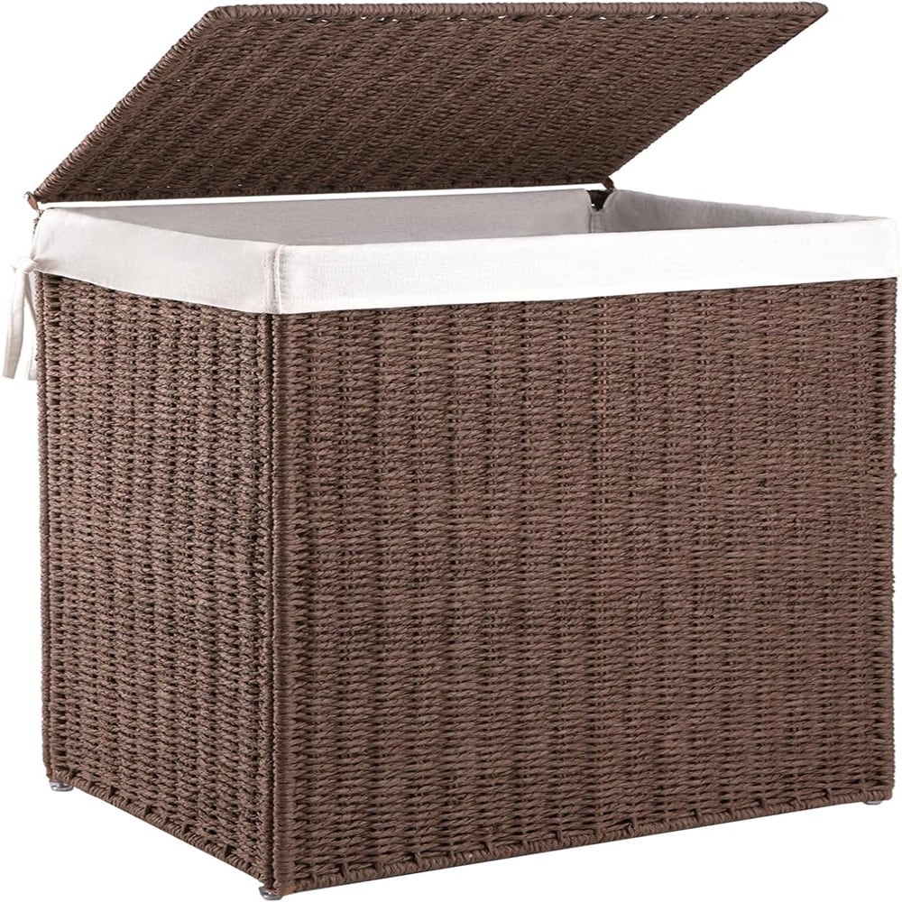 OIAHOMY Laundry Hamper with Lid 23.8 Gal Wicker Hamper with Removable Liner Bags Handwoven Clothes Basket with Handles Foldable Woven Paper Rope Basket for Laundry Room Bedroom Brown #B0CTQGVKJ9