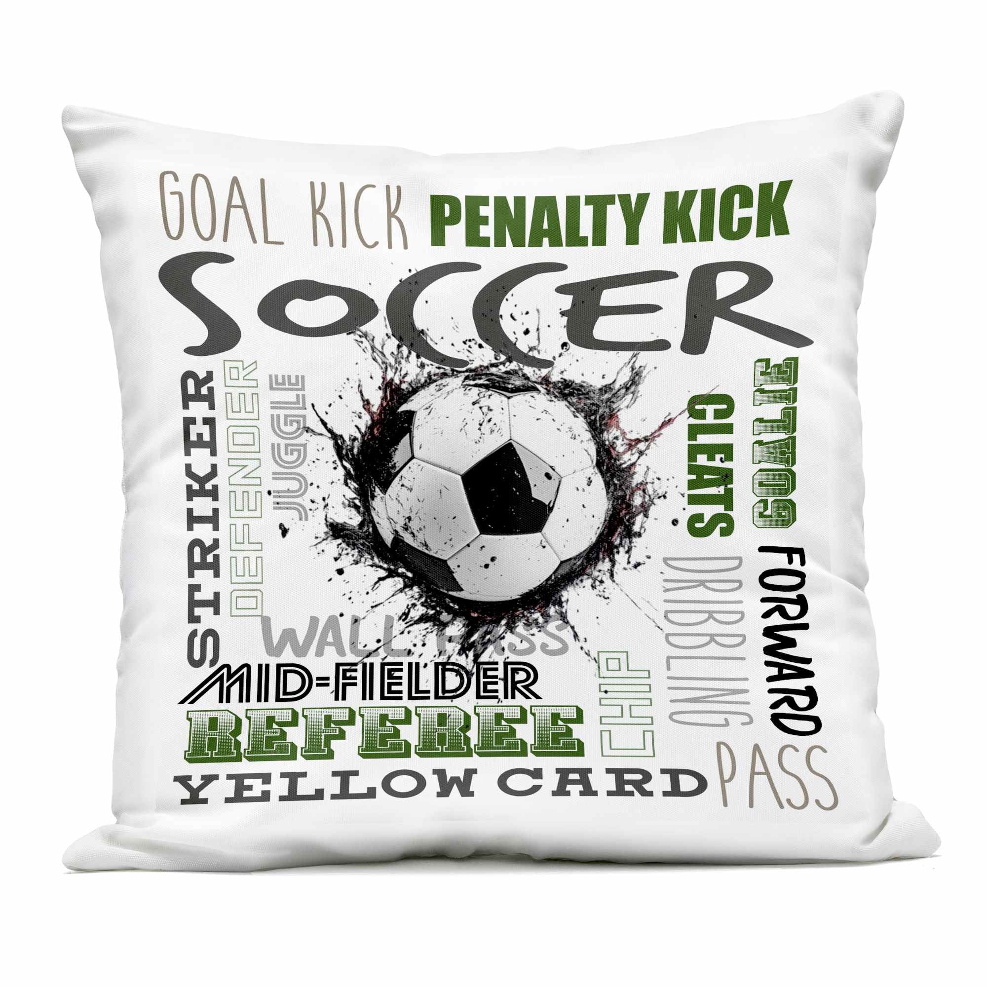 Stupell Industries PLQ-863-OSQ-18X18 Soccer Kick Game Phrases Outdoor Printed Pillow design by Kim Allen 18 x 18