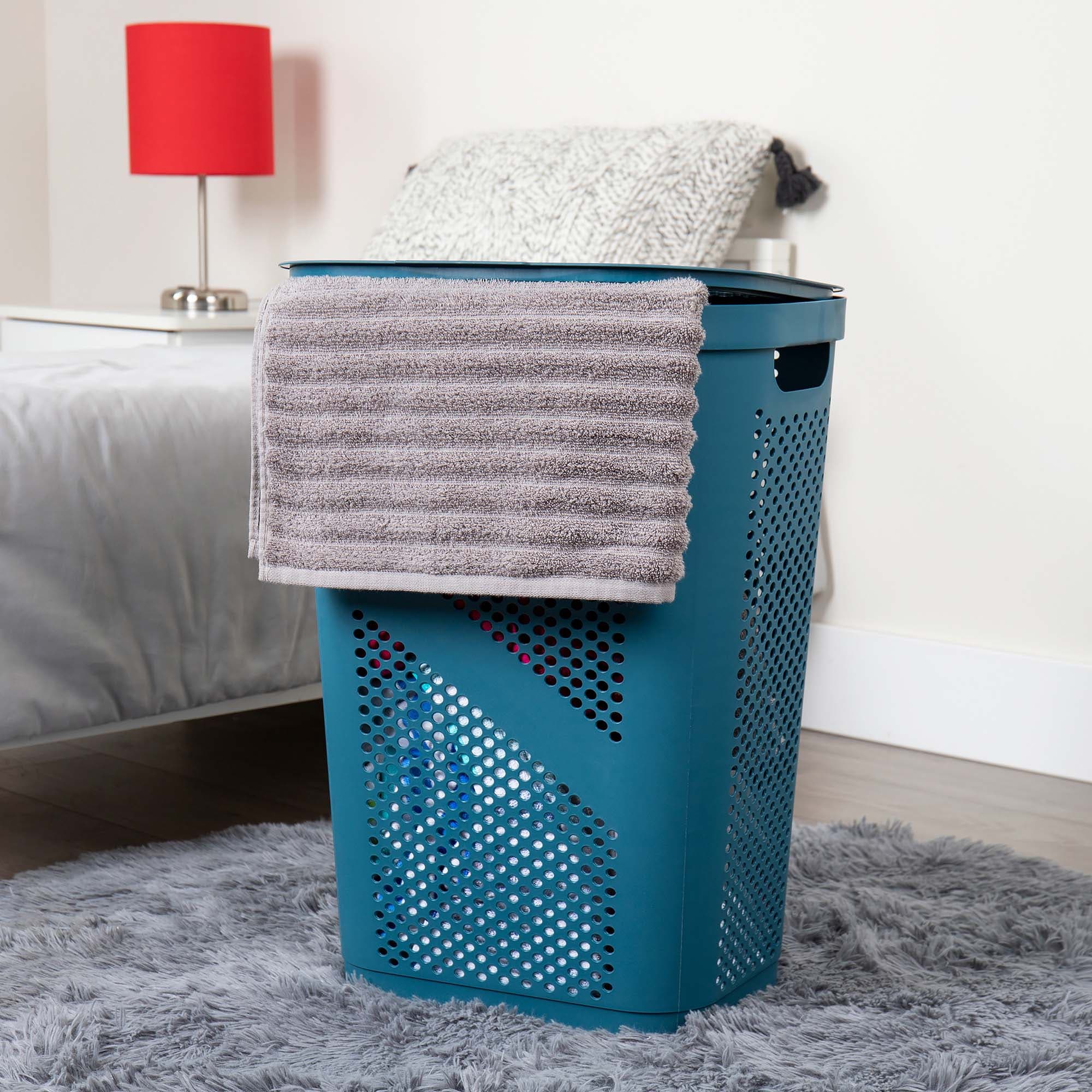 Mind Reader 60 Liter Blue Plastic Laundry Hamper 2hbin60 Blu At