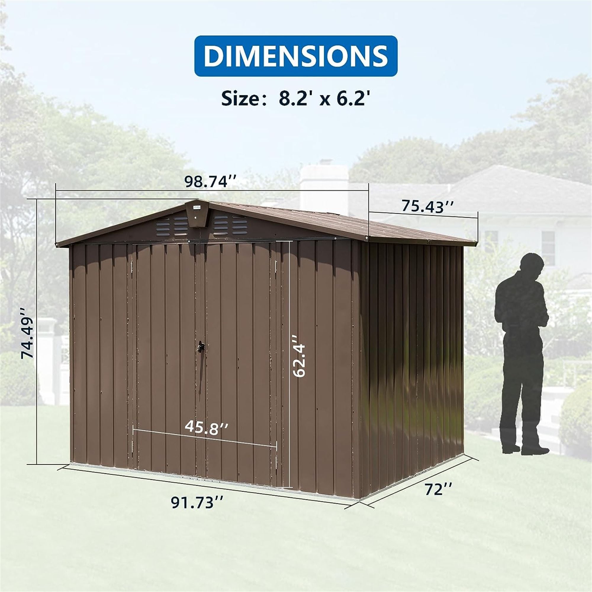 WELLFOR 6-ft x 8-ft Metal Storage Shed Galvanized Steel Storage Shed in ...