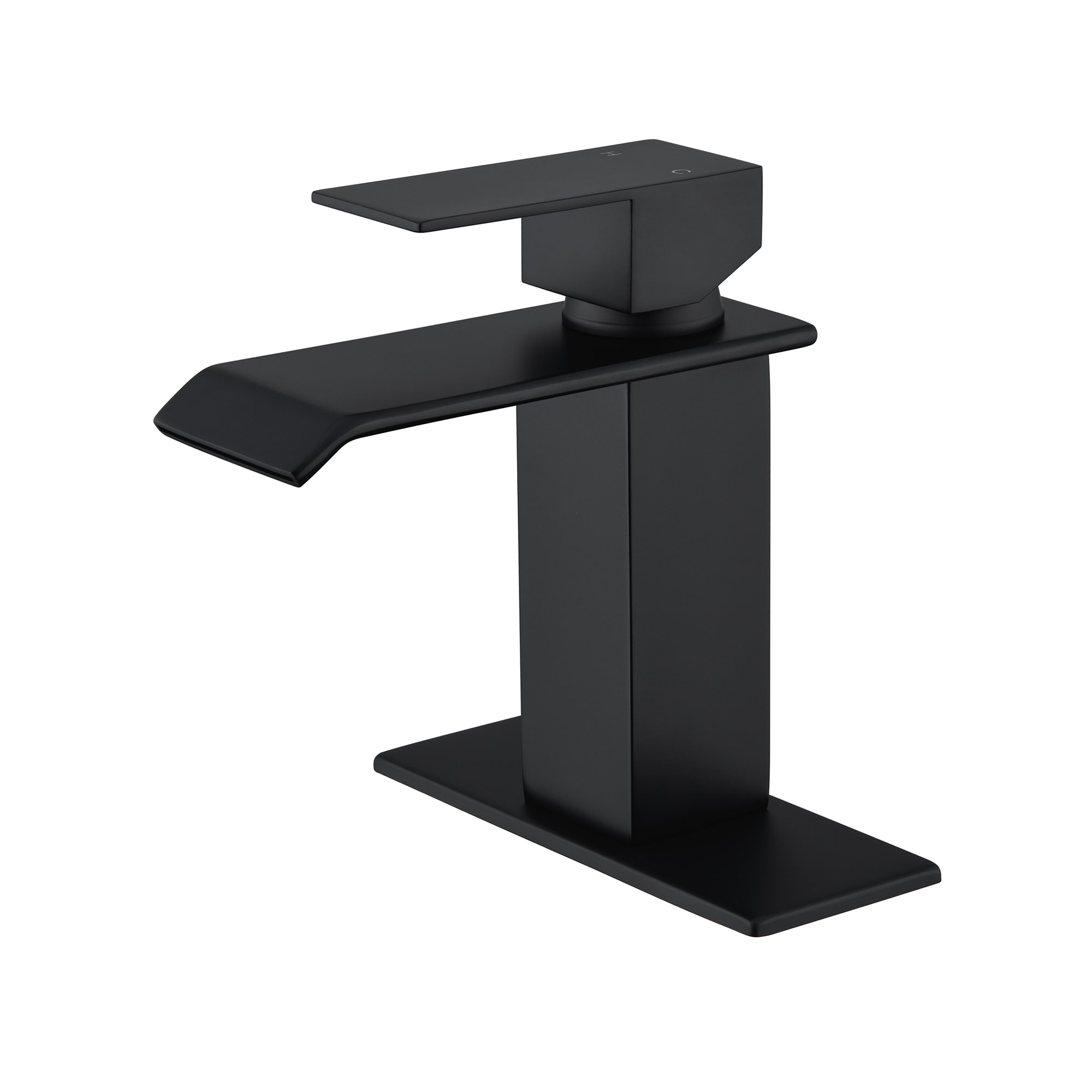 CASAINC KCLT0004-MB Waterfall Spout Bathroom Sink Faucet Matte Black Single hole 1-handle Waterfall Commercial/Residential Handle Bathroom Sink Faucet with Deck Plate