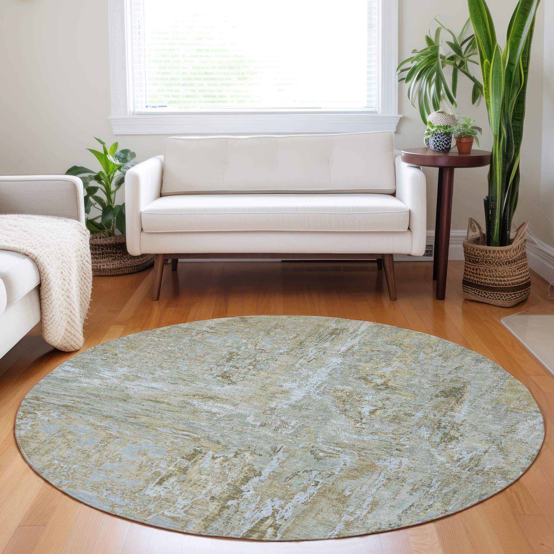 Addison Rugs ACN1351KH8RO Chantille ACN1351KH 8 x 8 (ft) Polyester Khaki Round Indoor/Outdoor Geometric Machine washable Area rug