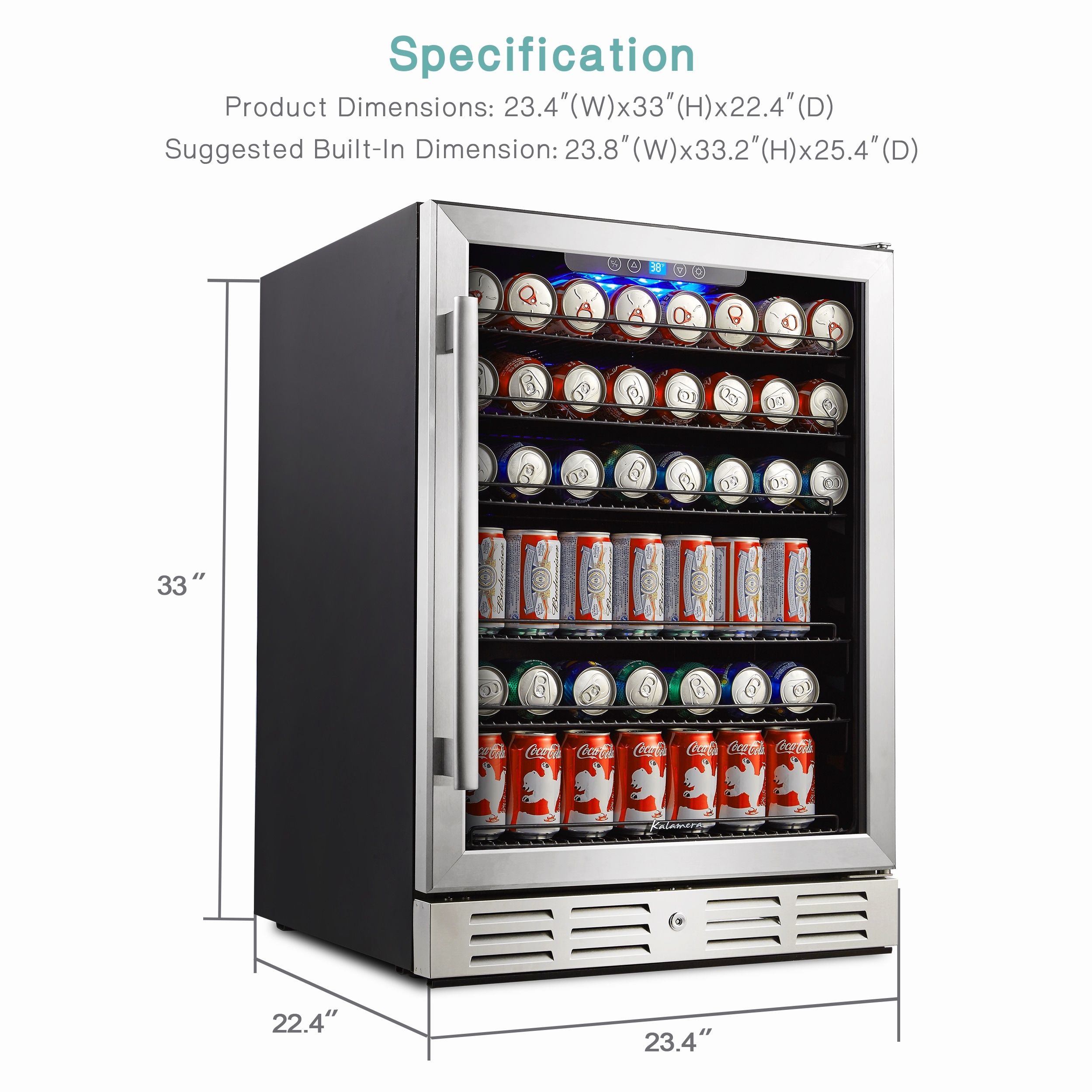 24 inch Beverage Refrigerator - 154 Cans Capacity Beverage Cooler- Fit  Perfectly into 24 Space Built in Counter or Freestanding - for Soda,  Water, Beer or Wine