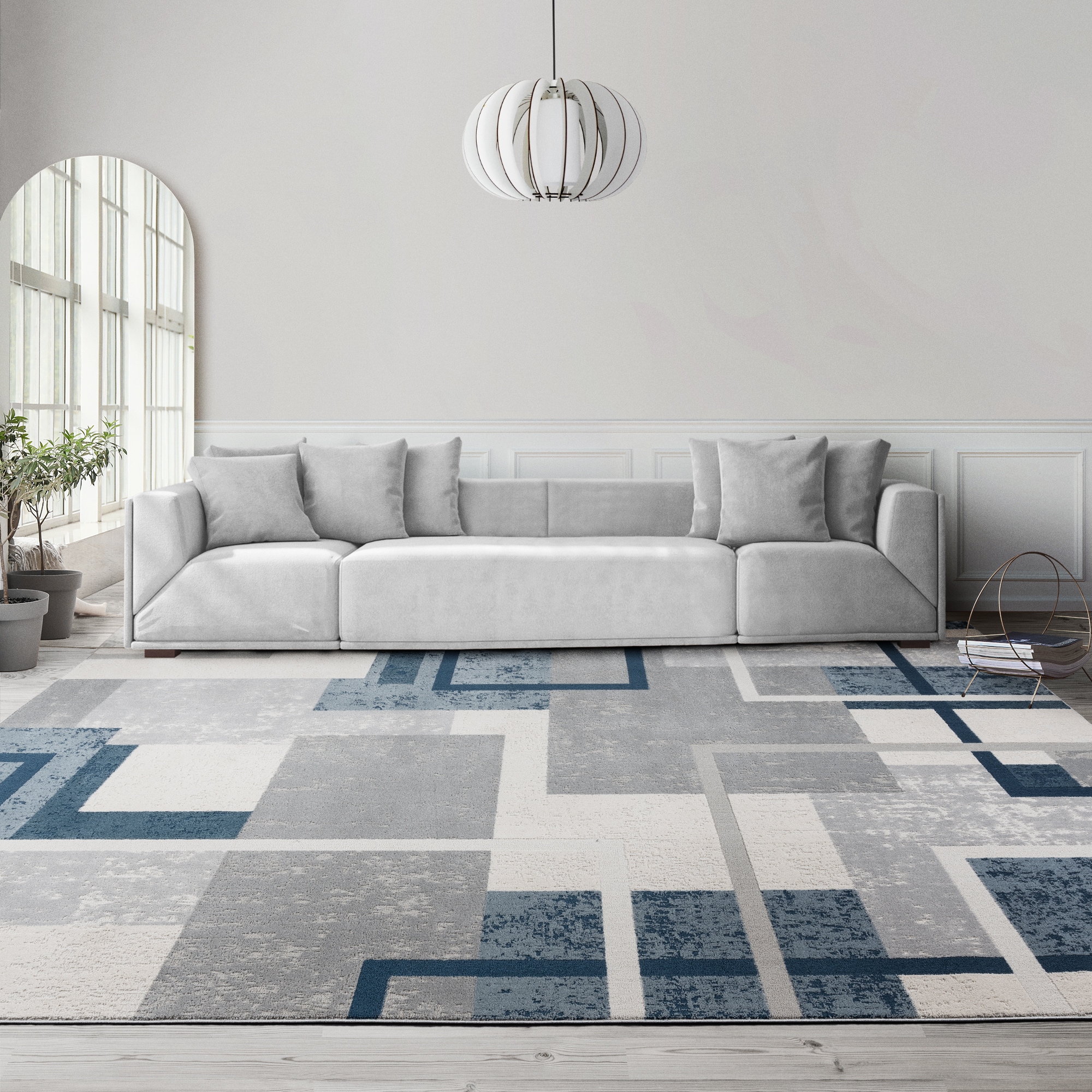 Ethan Blue and Gray Abstract Geometric 5' x 7' Area Rug