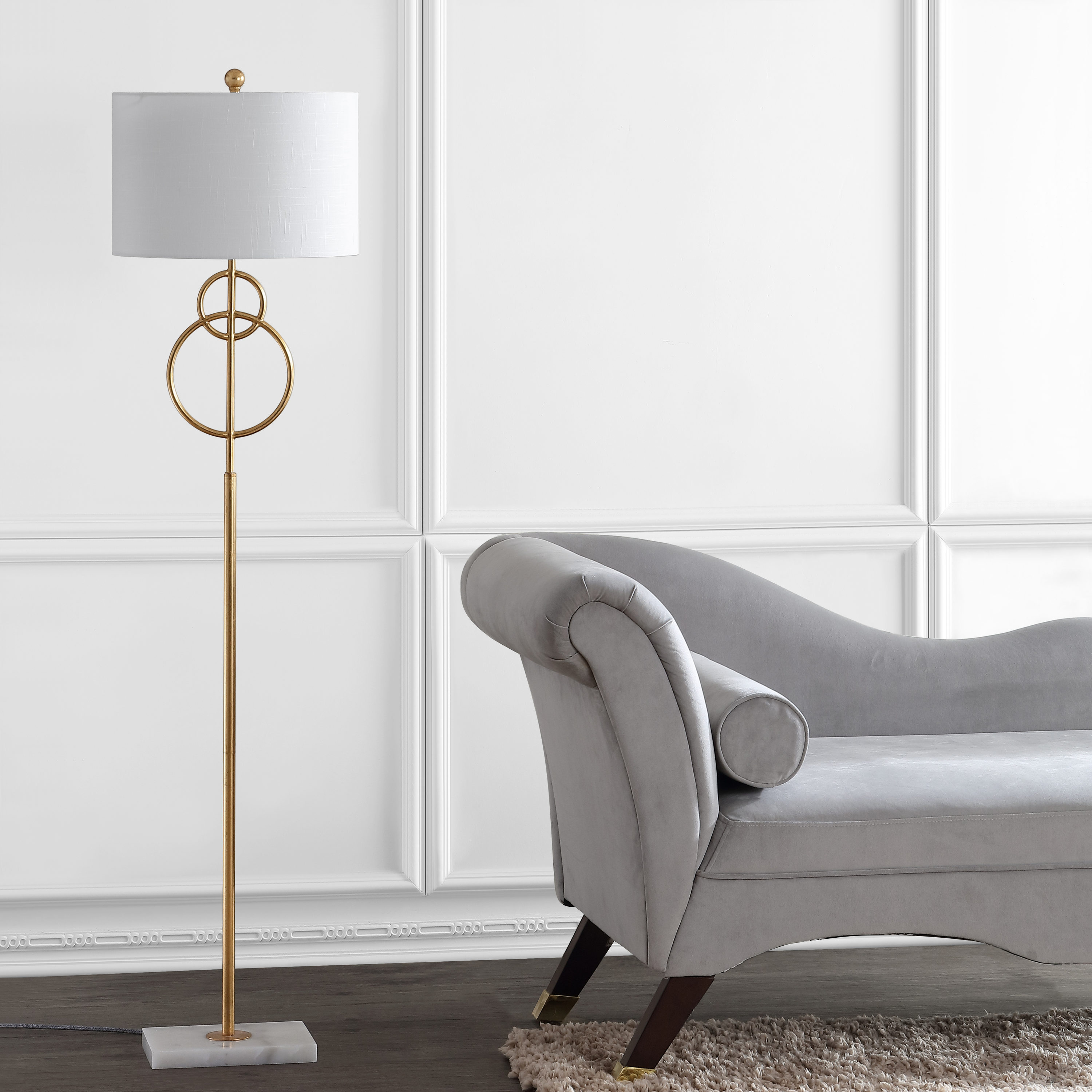 Arc Elegance 60" White Marble & Gold Metal LED Floor Lamp