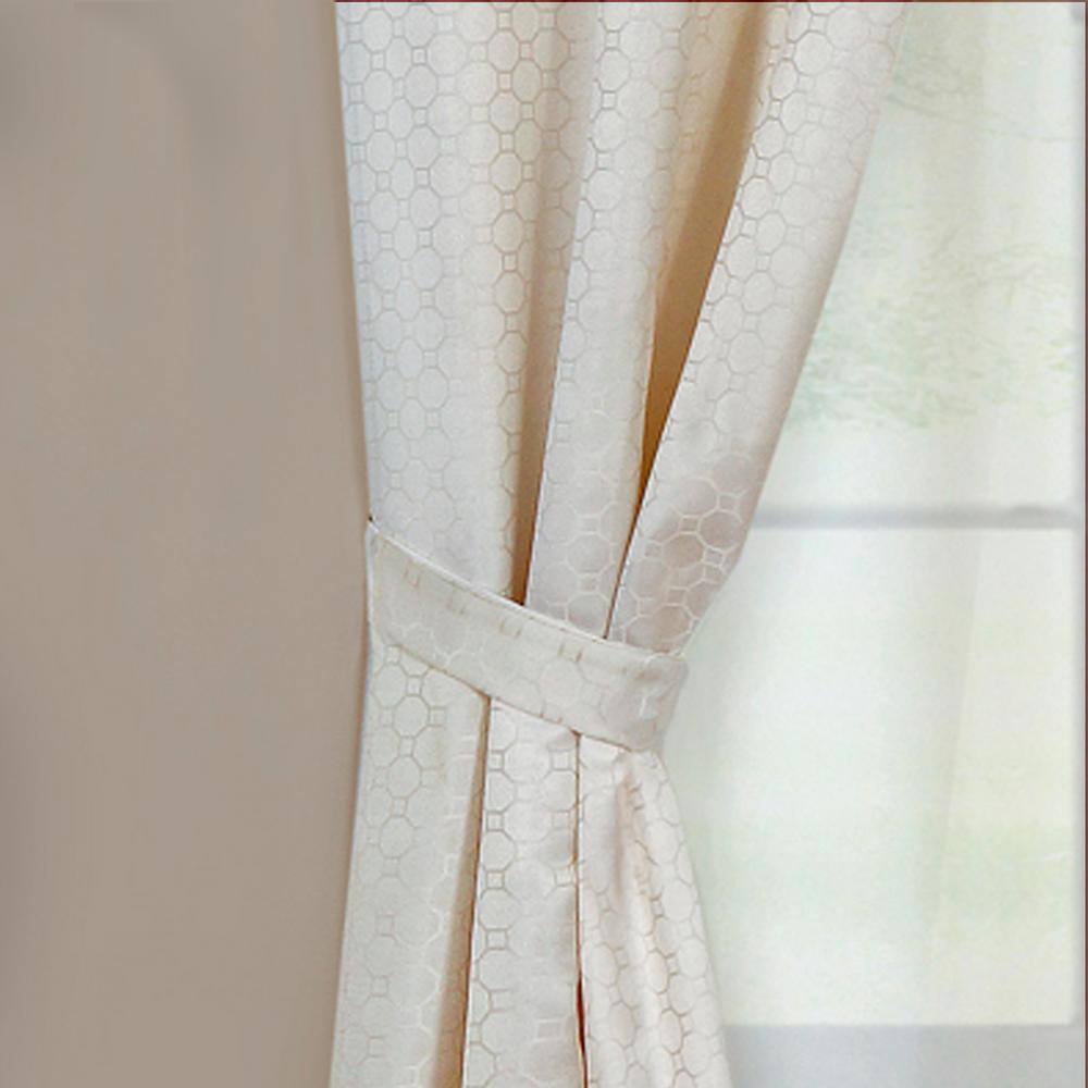 Ivory Geometric Pinch Pleat Ground Length Curtain Set