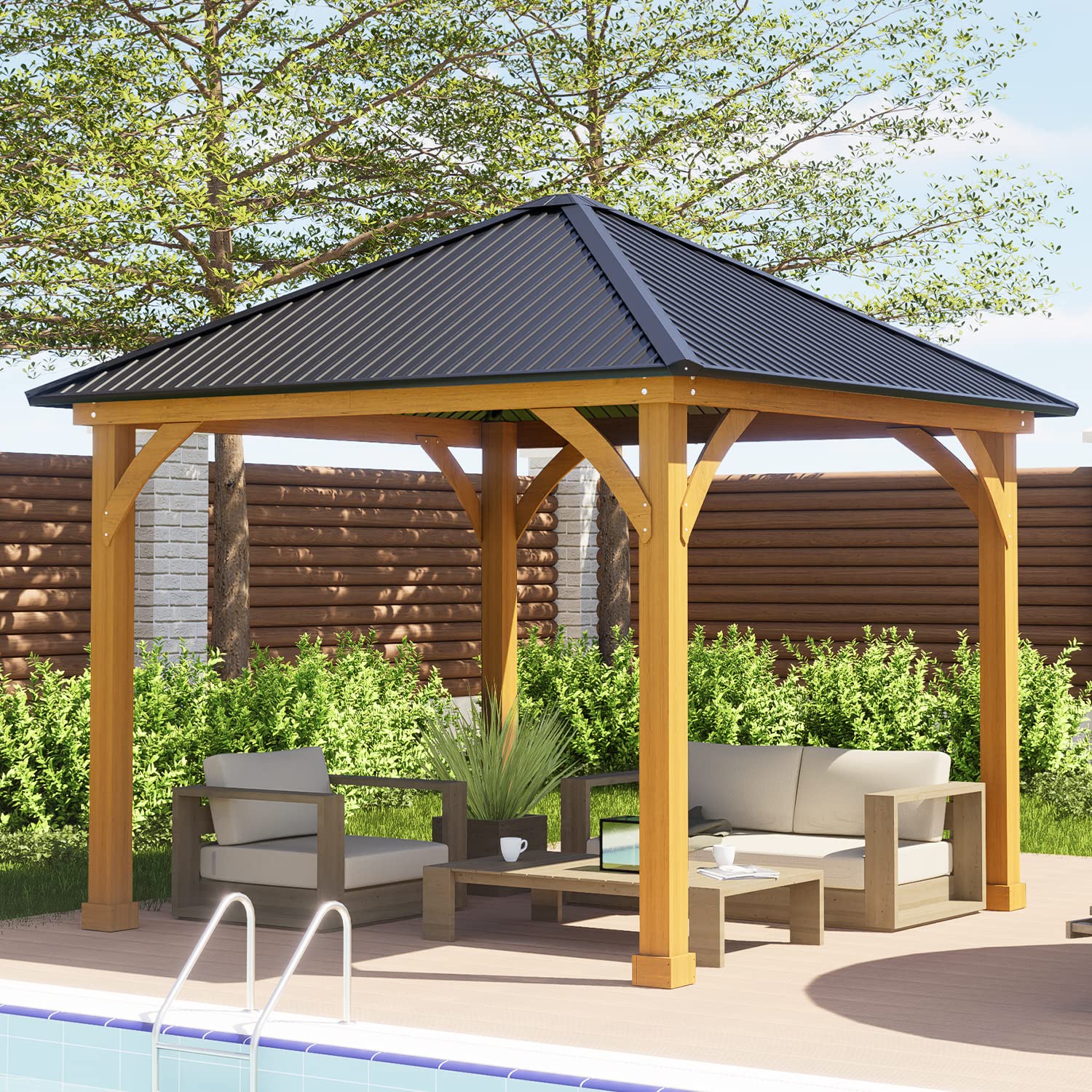 Aoodor A039-PBKBN 10-ft x 10-ft Black Square Hardtop Steel Roof