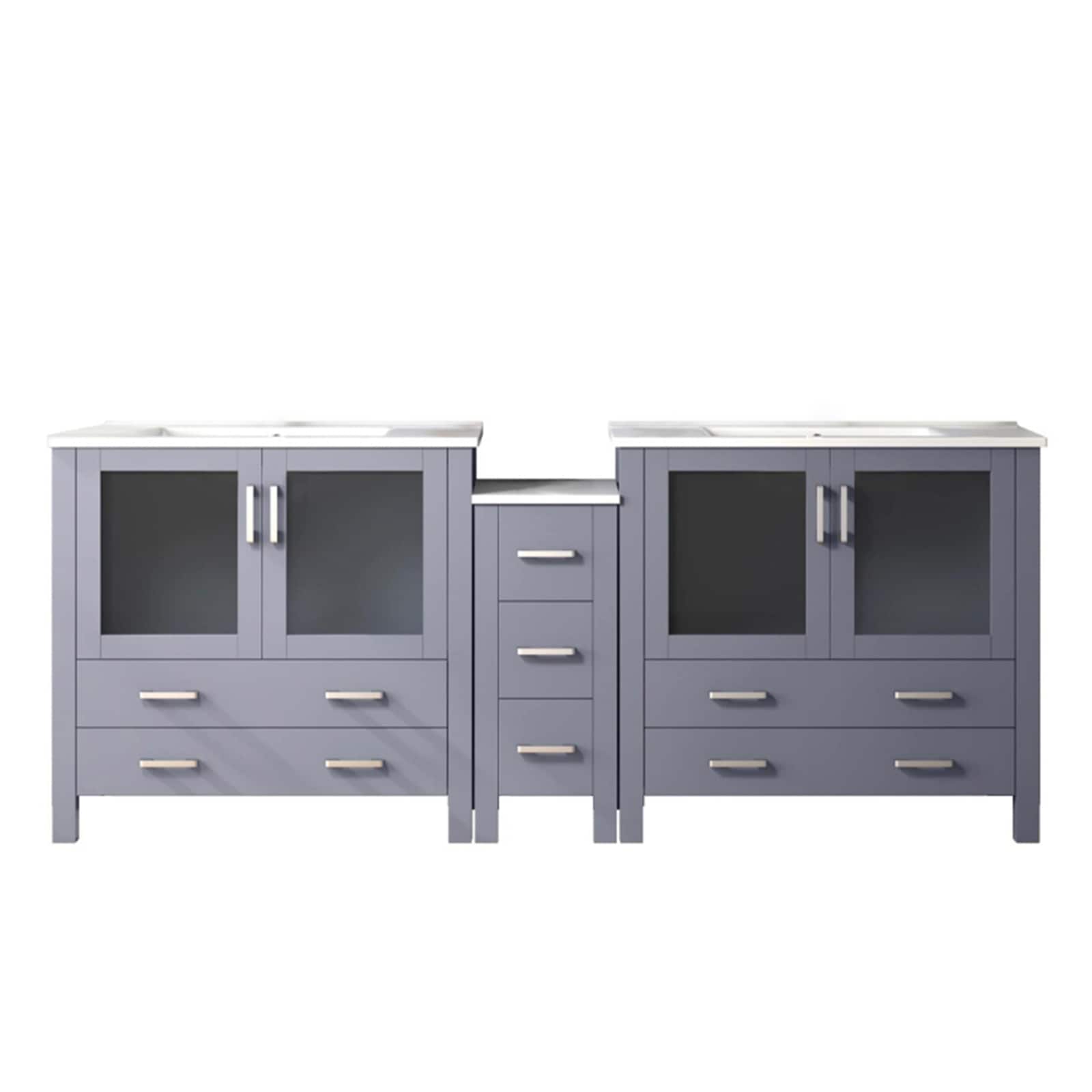 Lexora LVV84D36B600 Volez 84-in Dark Grey Double Sink Bathroom Vanity with White Ceramic Top