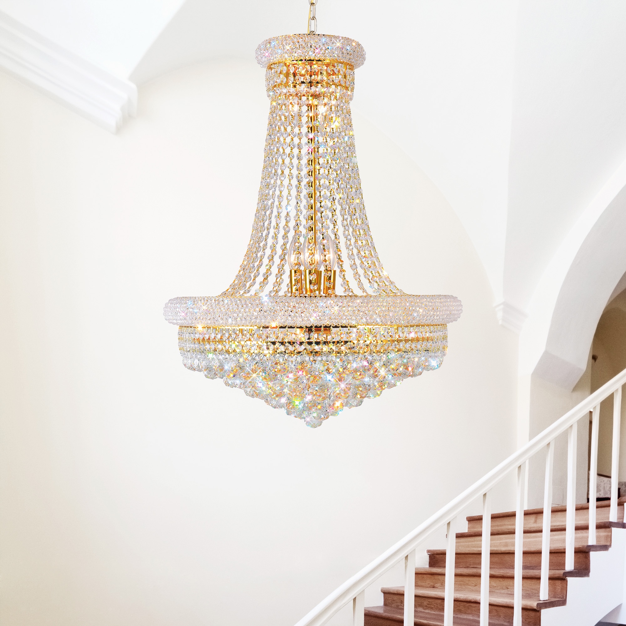 CWI Lighting 8001P24G Empire 17 -Light Gold Traditional Crystal For Use in Bathrooms, Bedrooms, Dining Rooms, Foyers, Kitchens, Living Rooms Chandelier