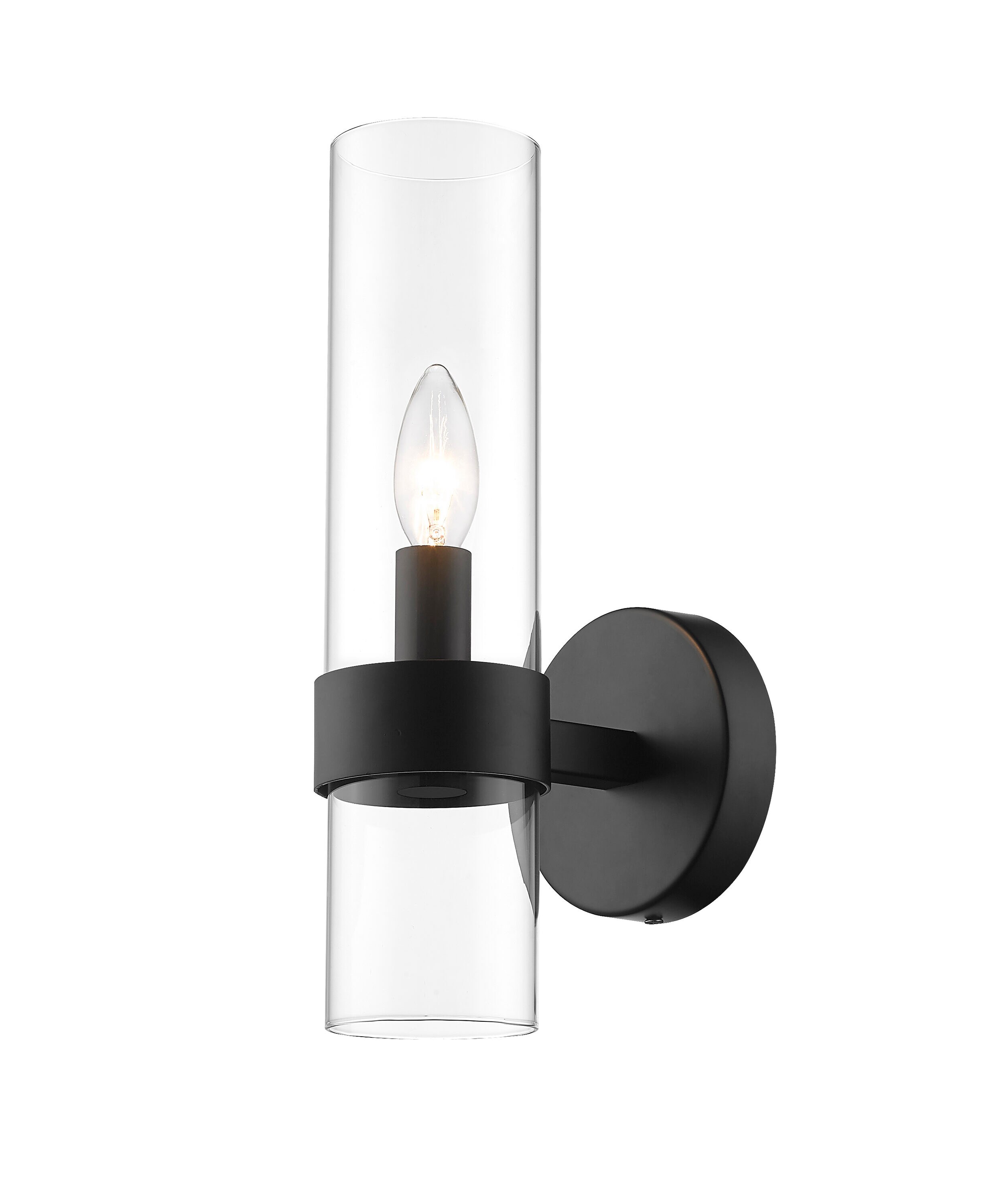 Matte Black Dimmable Steel Wall Sconce with Glass Shade