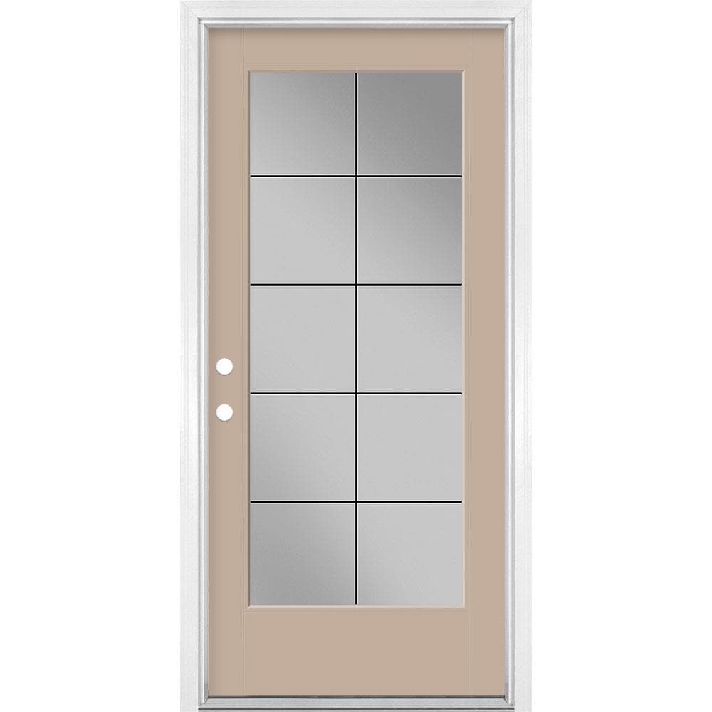 Masonite 64 In X 80 In Fiberglass Full Lite Right Hand Inswing Sandy Shore Painted Front Door