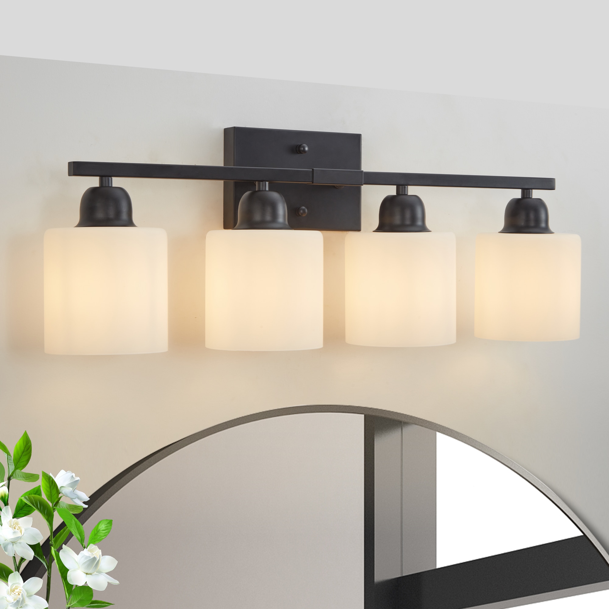 CALVON Wall Sconce 24.8-in 4 Light Black Modern/contemporary Bathroom Vanity light