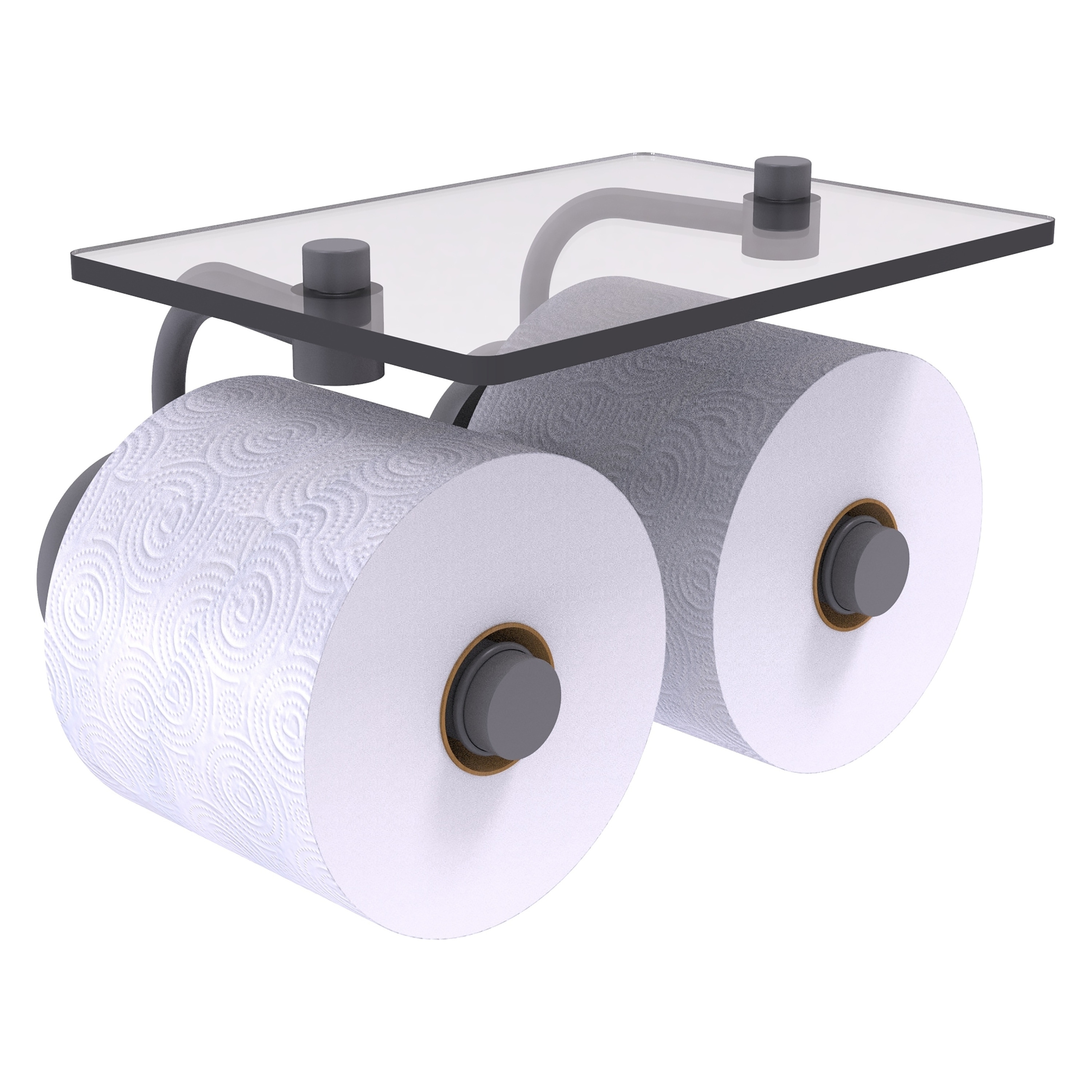 Allied Brass P1000-24-2S-GYM Prestige Skyline Matte Gray Wall mount Double post Toilet Paper Holder 2 -Rolls with Storage