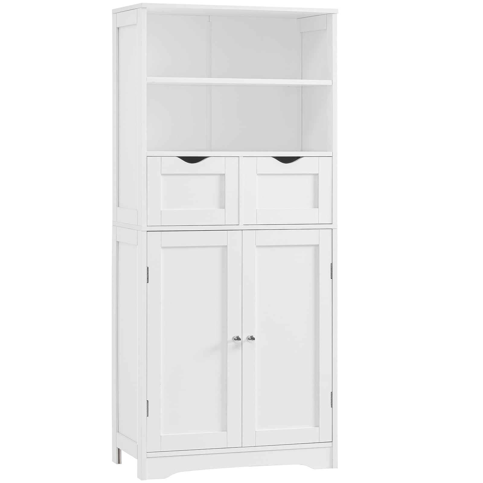 Etokfoks  tall bathroom storage cabinet with two drawers adjustable shelves and open compartments white 11 8 in deep 23 6 in wide 49 6 in