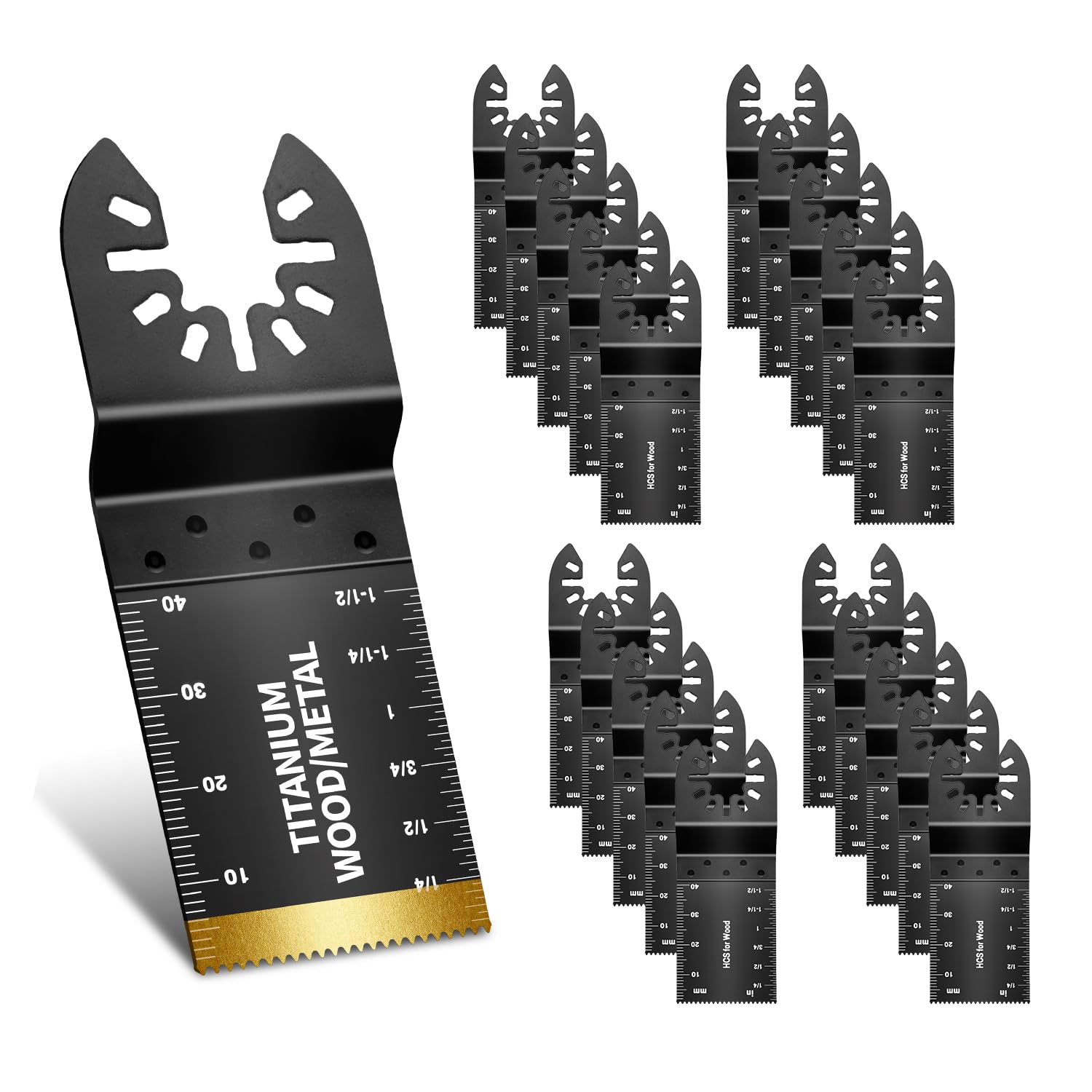 Linder Group Inc Oscillating tool blades titanium and high carbon steel universal fit wavy tooth design for wood plastic soft metal cutting 20 pcs Kit