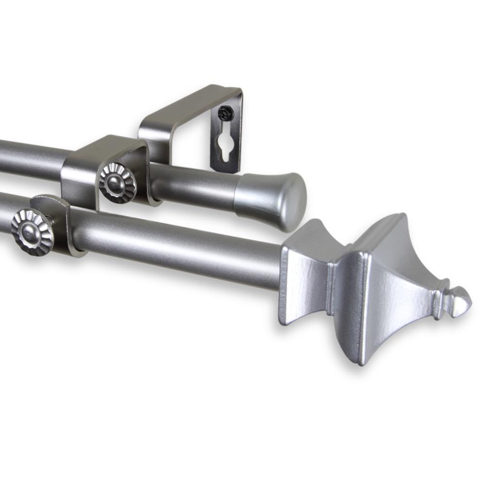 Hart & Harlow L5714-485D 5/8-in Geoffrey 48-in to 84-in Satin nickel Steel Double curtain rod with Finials