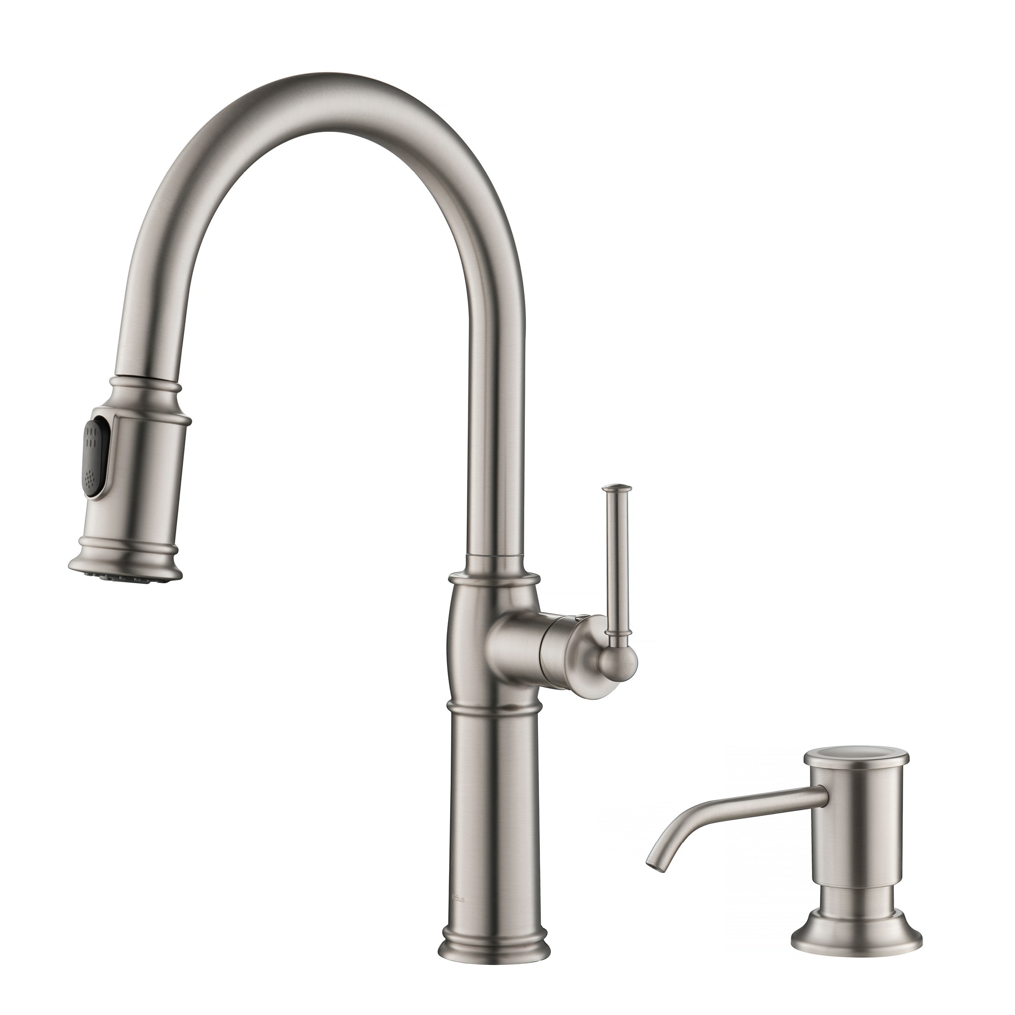 Kraus KPF-1682SFS-KSD80SFS Sellette Spot Free Stainless Steel Single Handle Deck-mount Kitchen Faucet with Sprayer ( Deck Plate Included ) (Soap Dispenser Included)