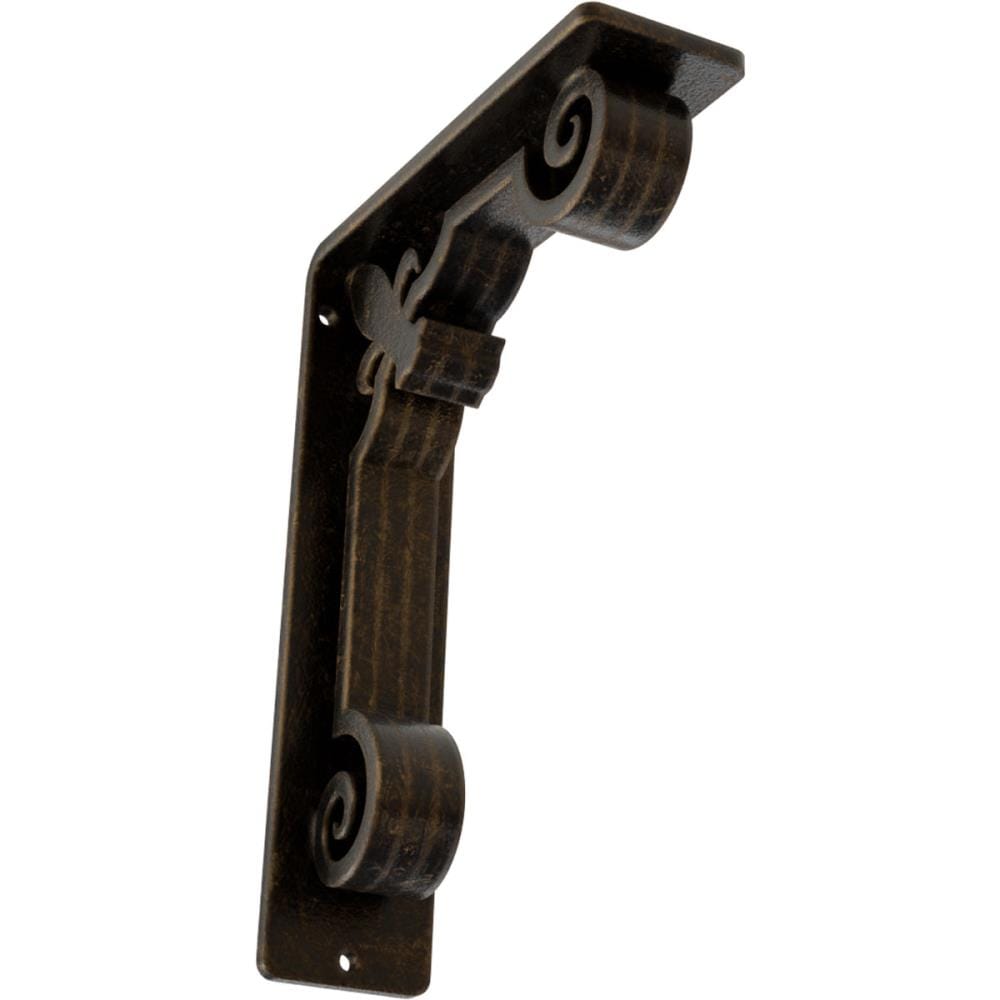 Ekena Millwork BKTM02X05X08TFLABS Fleur De Lis 5.5-in x 2-in x 8-in Antique brass Wrought iron Mounting bracket