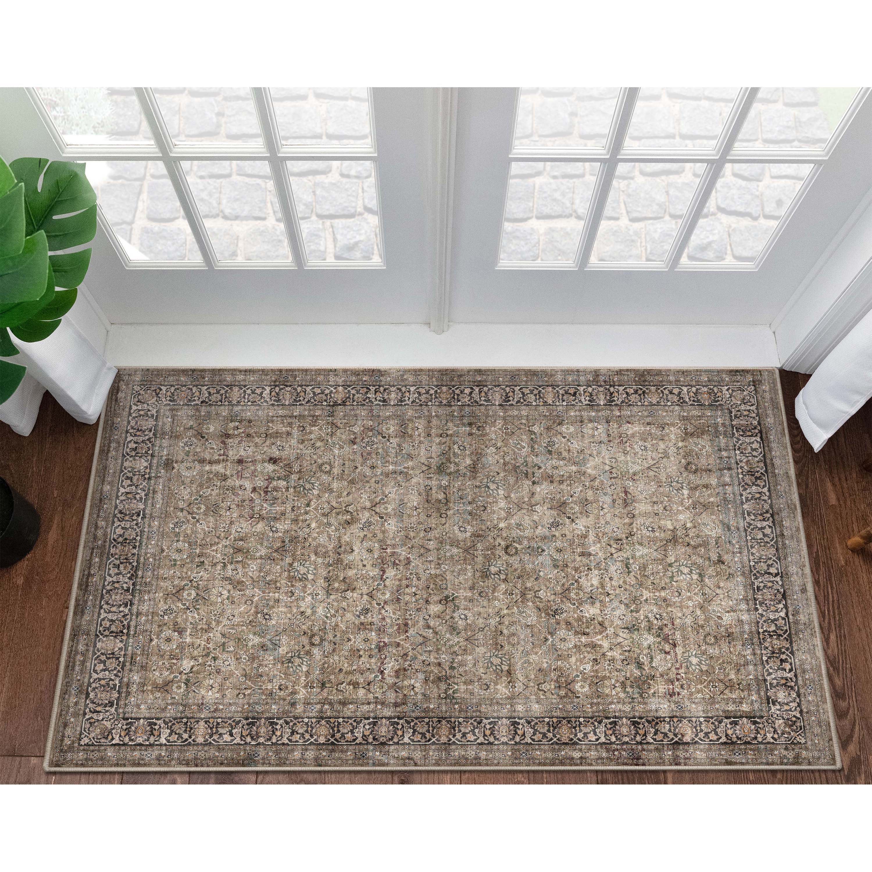 Well Woven W-AS-07A-4 Asha 3 x 5 (ft) Flatweave Polyester Beige Rectangular Indoor Floral/Botanical Vintage Area rug