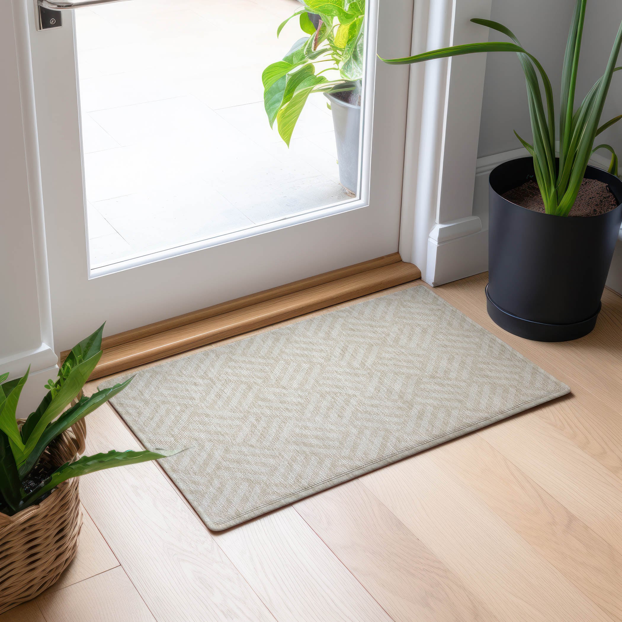 Ivory Geometric Synthetic Flat Woven Washable Rug 1'8" x 2'6"
