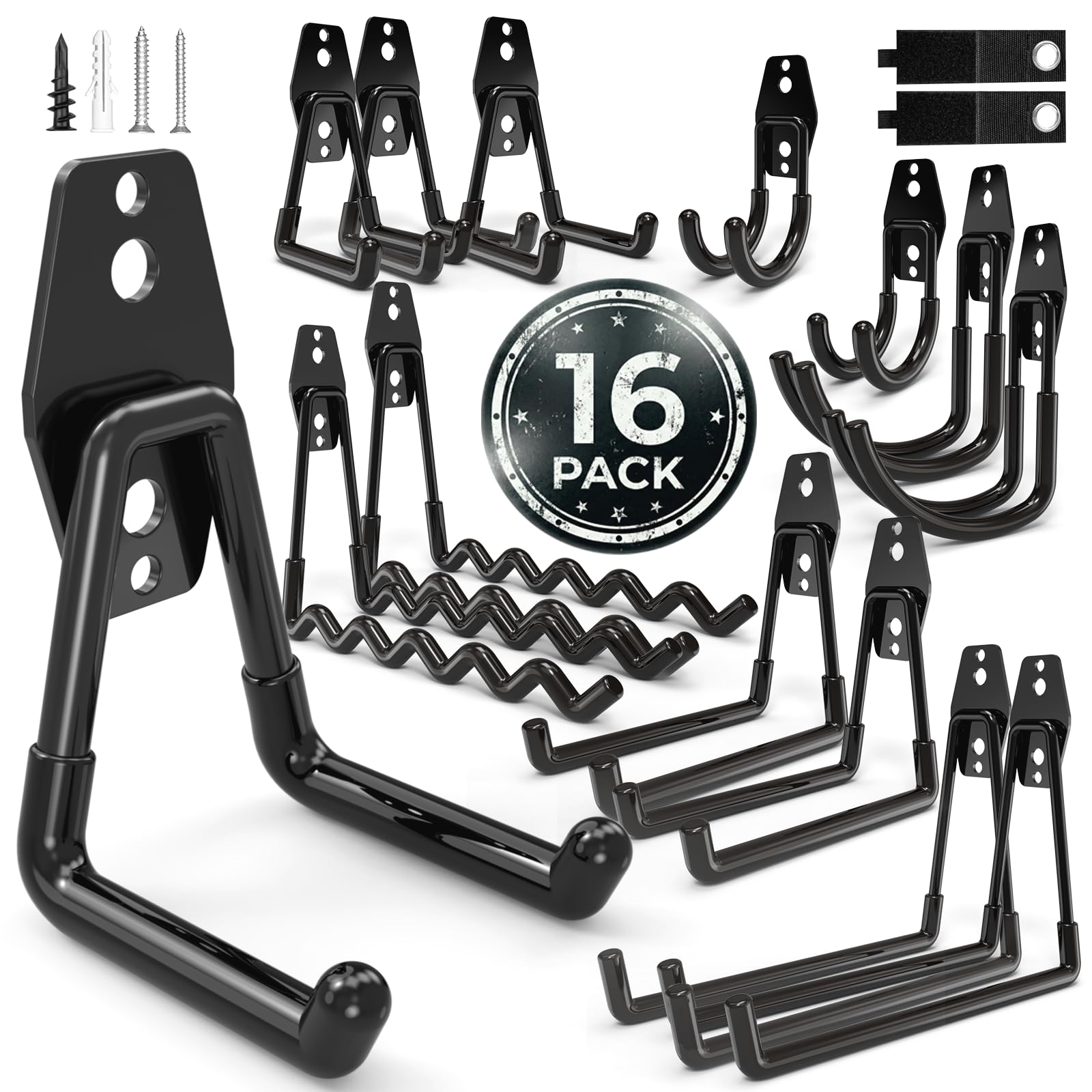 Phyfalip  16 Pack Garage Hooks Heavy Duty Wall Mount Storage Hangers Holder Organizer for Power Tool Garden Yard Tools Utility Ladder Hose