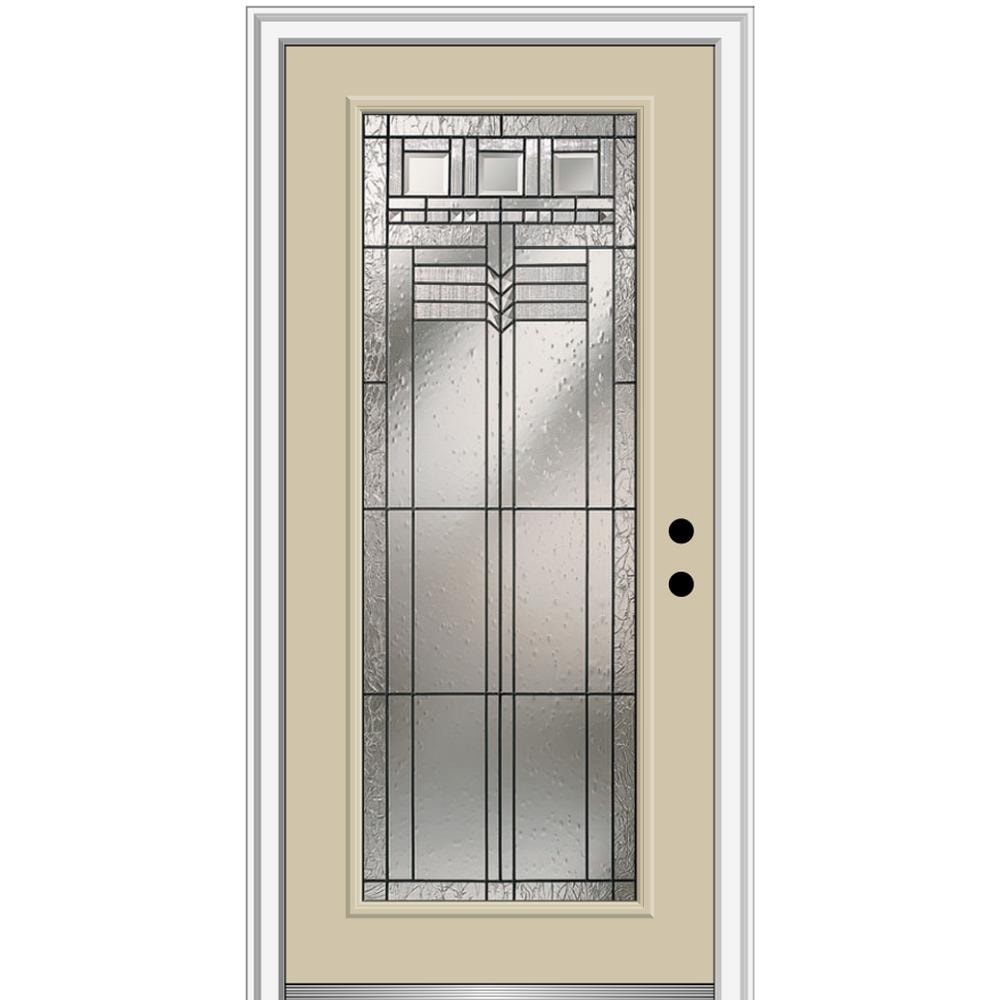 MMI DOOR ZZ3664151L 32-in x 80-in x 4-9/16-in Fiberglass Full lite Left-hand inswing Wicker Painted Prehung Front Door with Brickmould Insulating core