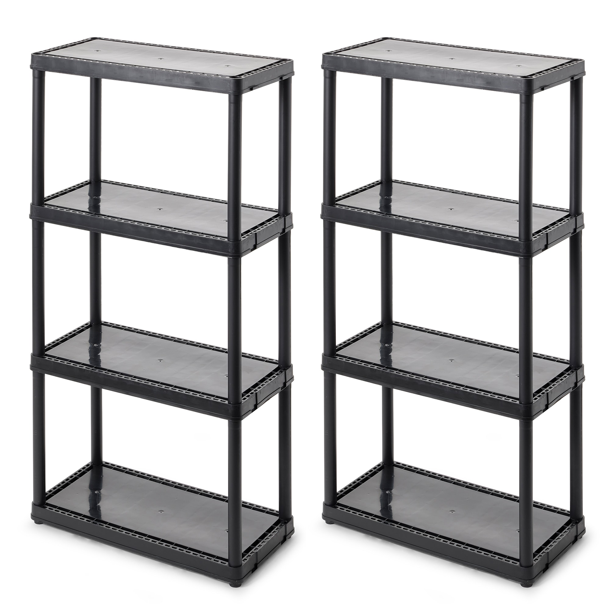 Gracious Living 101919 Plastic 4 -Tier Utility shelving unit ( 12-in W x 24-in D x 48-in H ) ( 2 -Pack ) , Black , ( 55-lb lbs. Capacity Per Shelf )