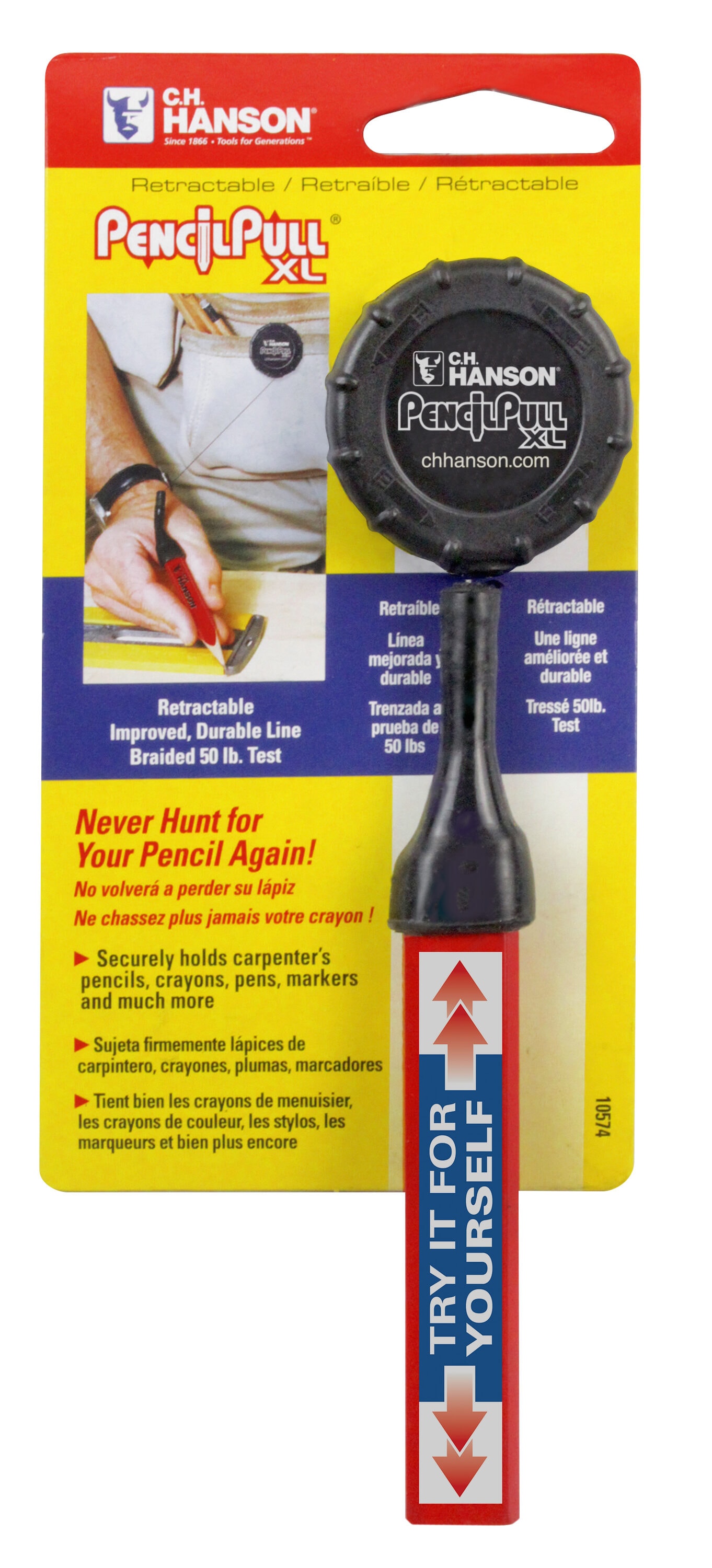 C.H. Hanson Pencil Pull XL 3 Foot Retractable String Black Carpenter ...