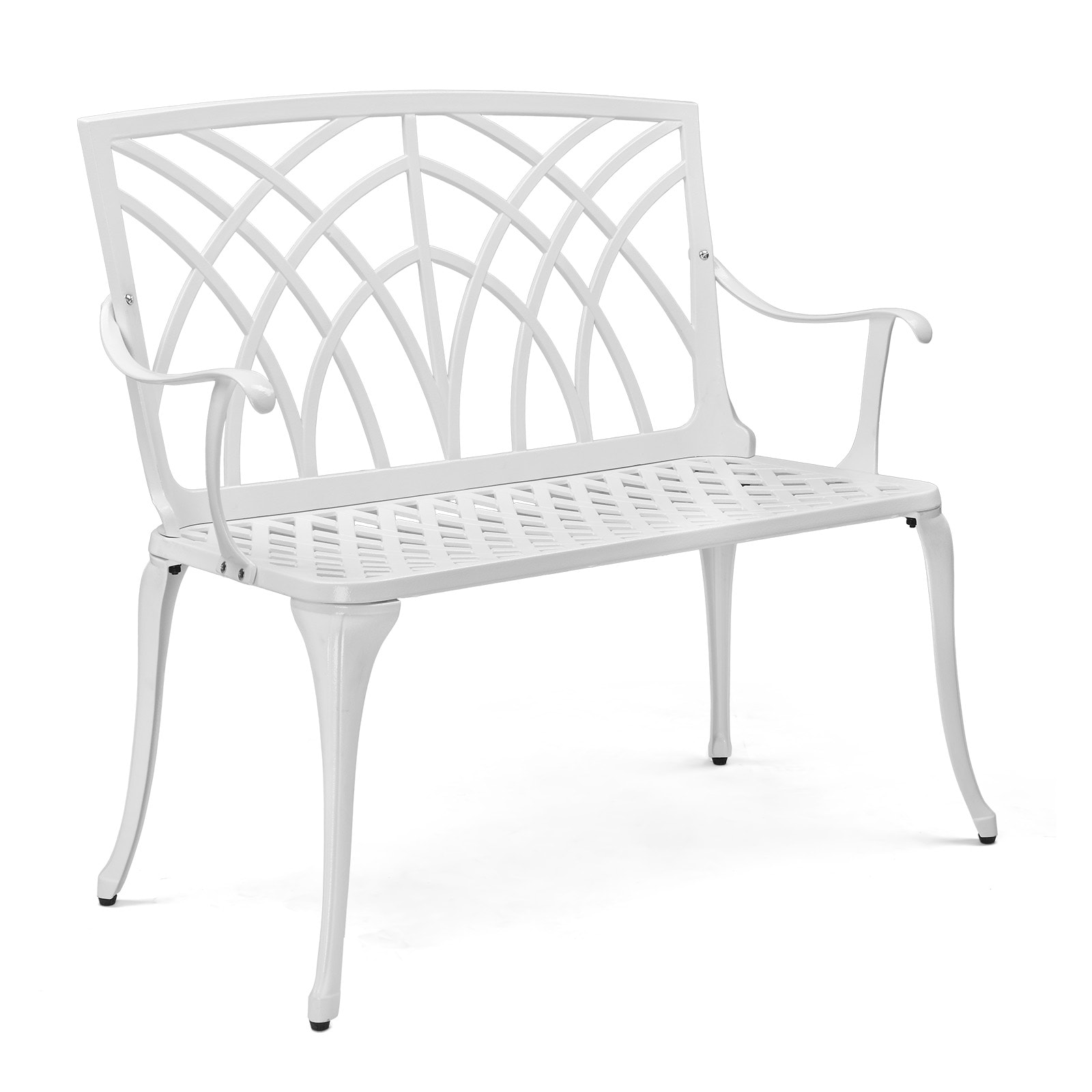 VINGLI LS-G56000867 38-in W Cast Aluminium Garden Bench/Orchid Porch Benches Patio Benches Deck Furniture for 1-2 Person Seat White