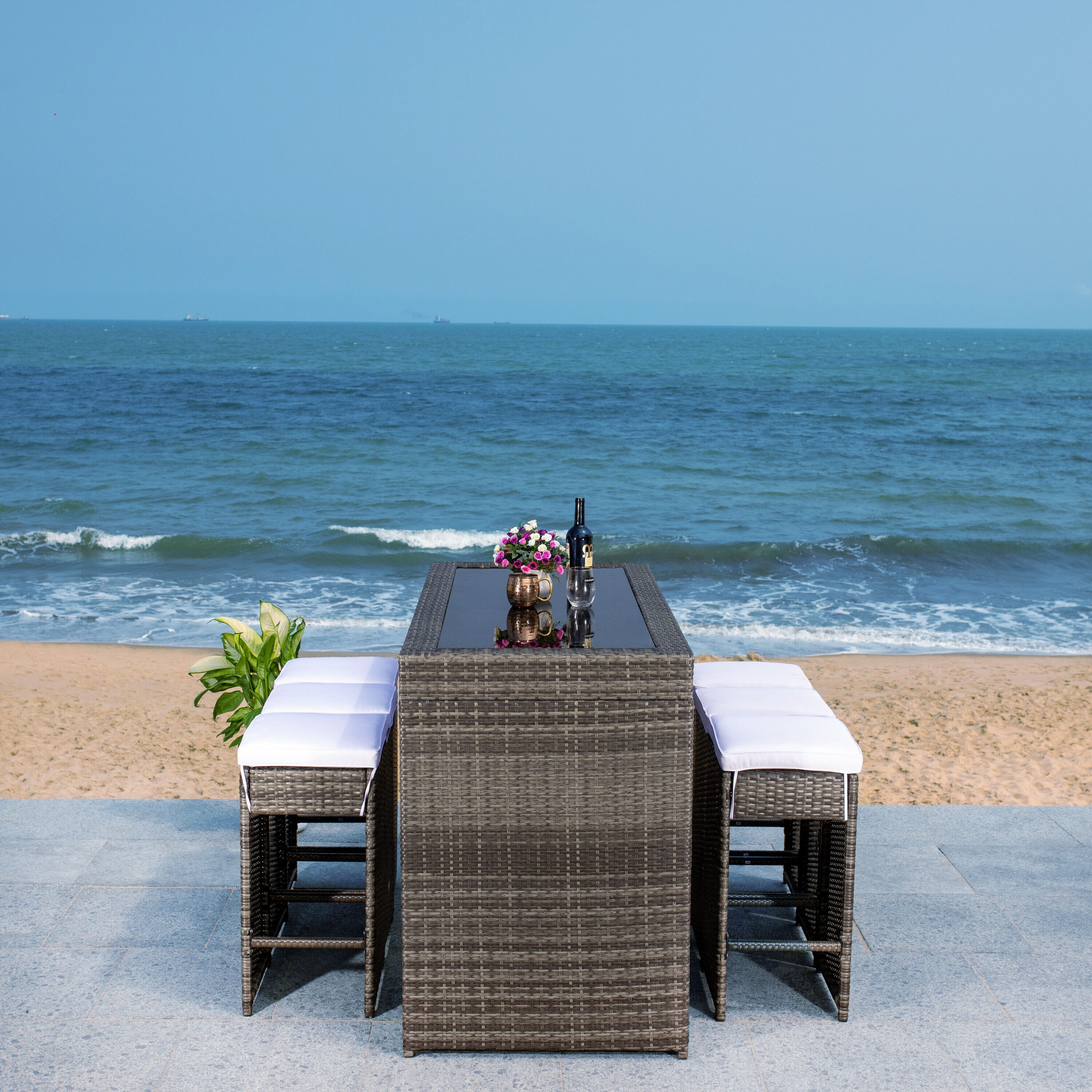 Hutton 7-Piece Gray Brown and White Outdoor Dining Set