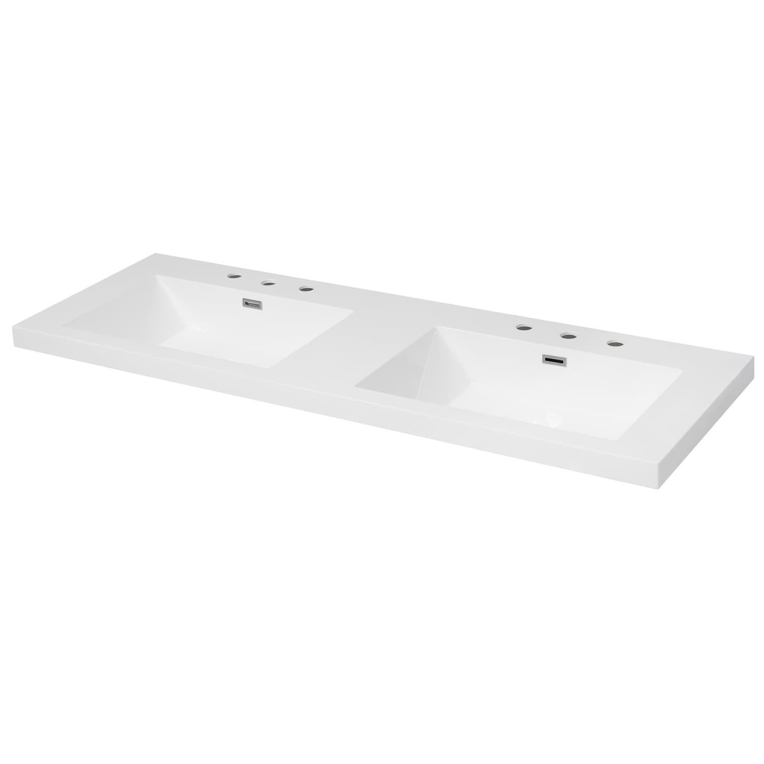 Vanityfus 60 Inch White Resin Vanity Top with Double Sink and 2 Sets Holes