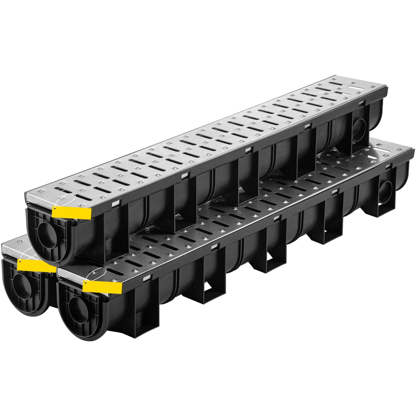 SVOPES SVOPESPSBXGM101048V0 HDPE Trench Drain System. 5.9x5.1inch Metal Grate. Garage Floor Drain. 3x39inch Grate. 3 End Caps. Black Plastic. Garden/Driveway Use. 3 Pack