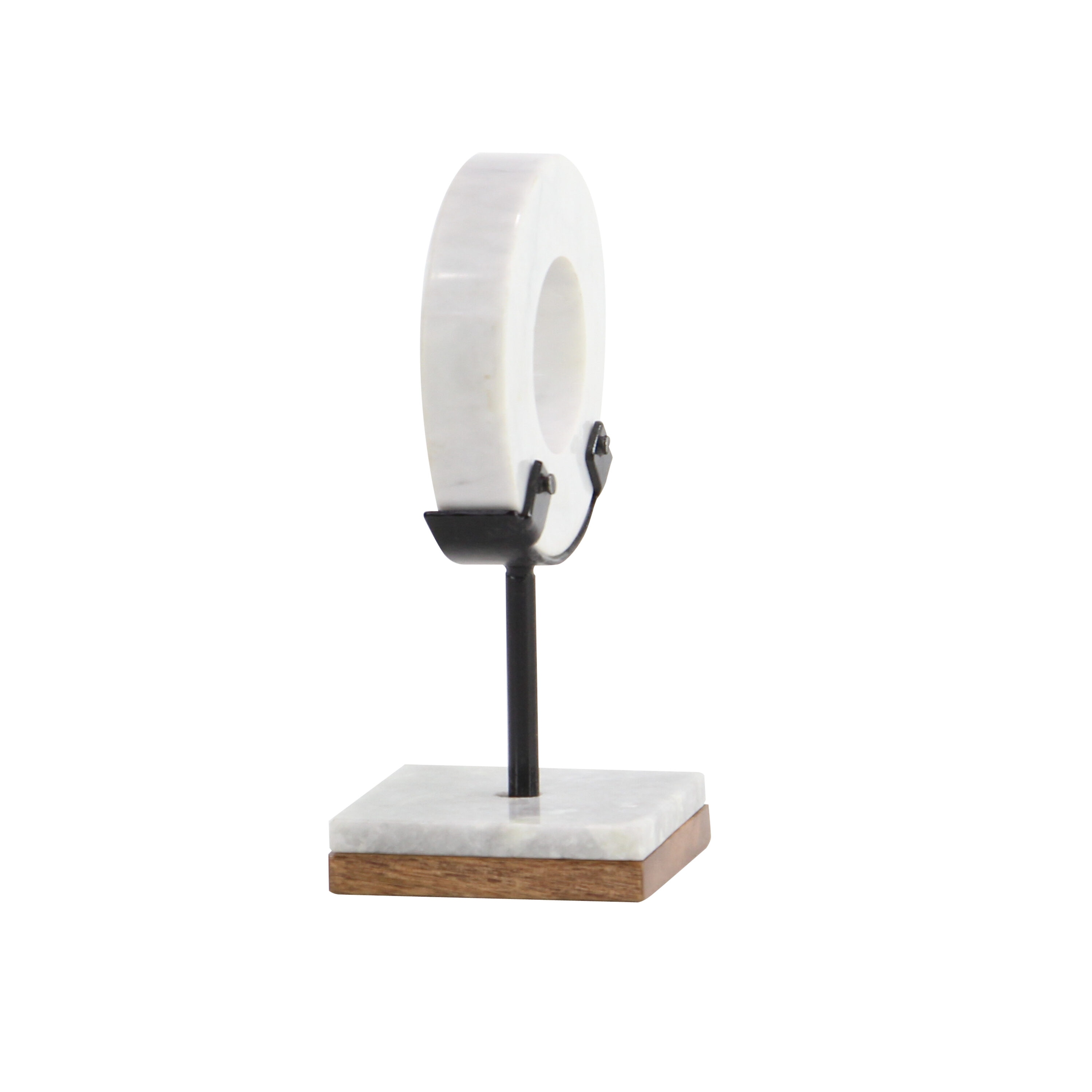 White Marble Ring Sculpture with Wood Base