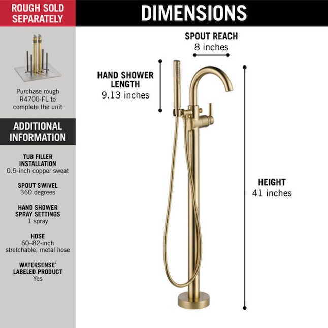 Residential Freestanding Bathtub Faucet, Bathtub Spout With Hand Shower Connection