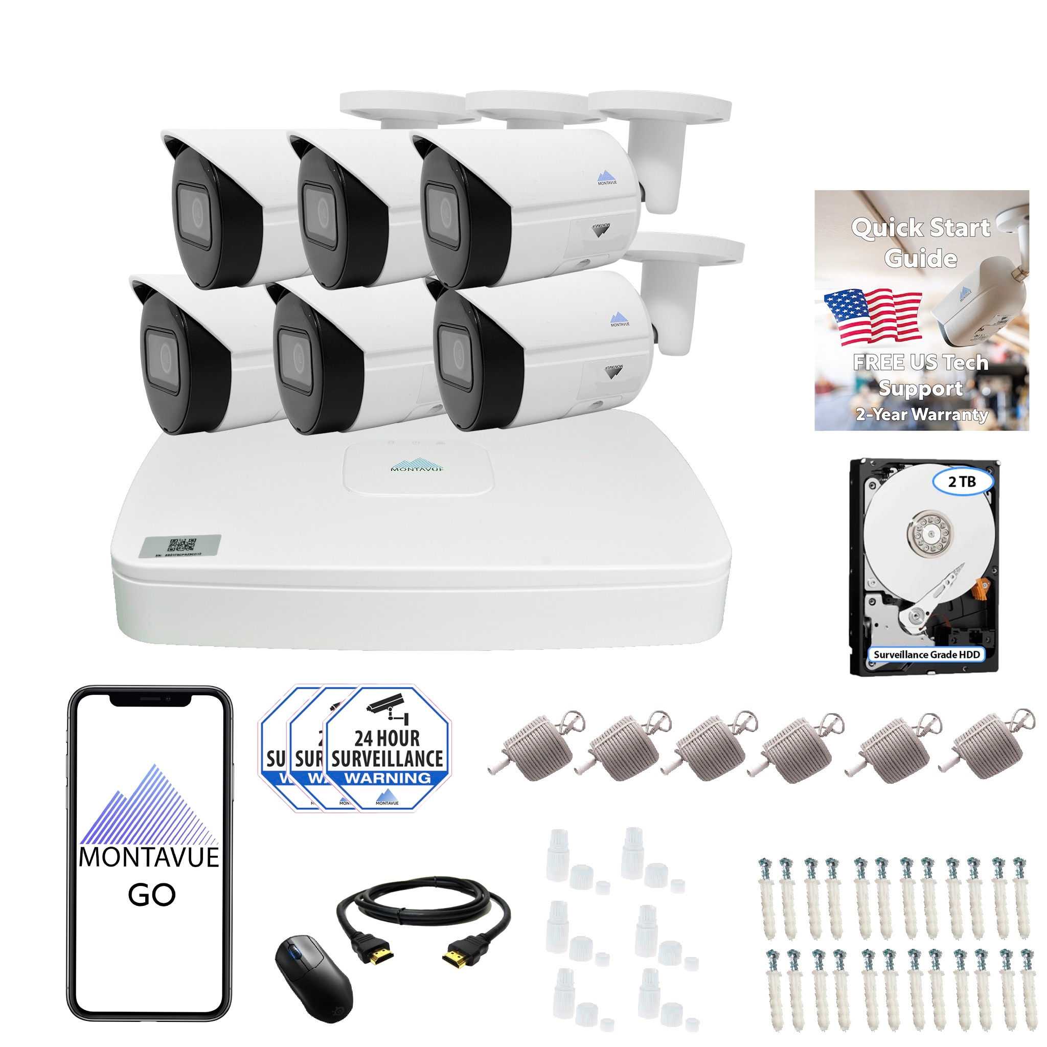 Montavue MTIP8082-64KB-W 8105 Indoor/Outdoor 6-Camera 4K Hardwired Bullet 2Tb Hard Drive Security Camera System