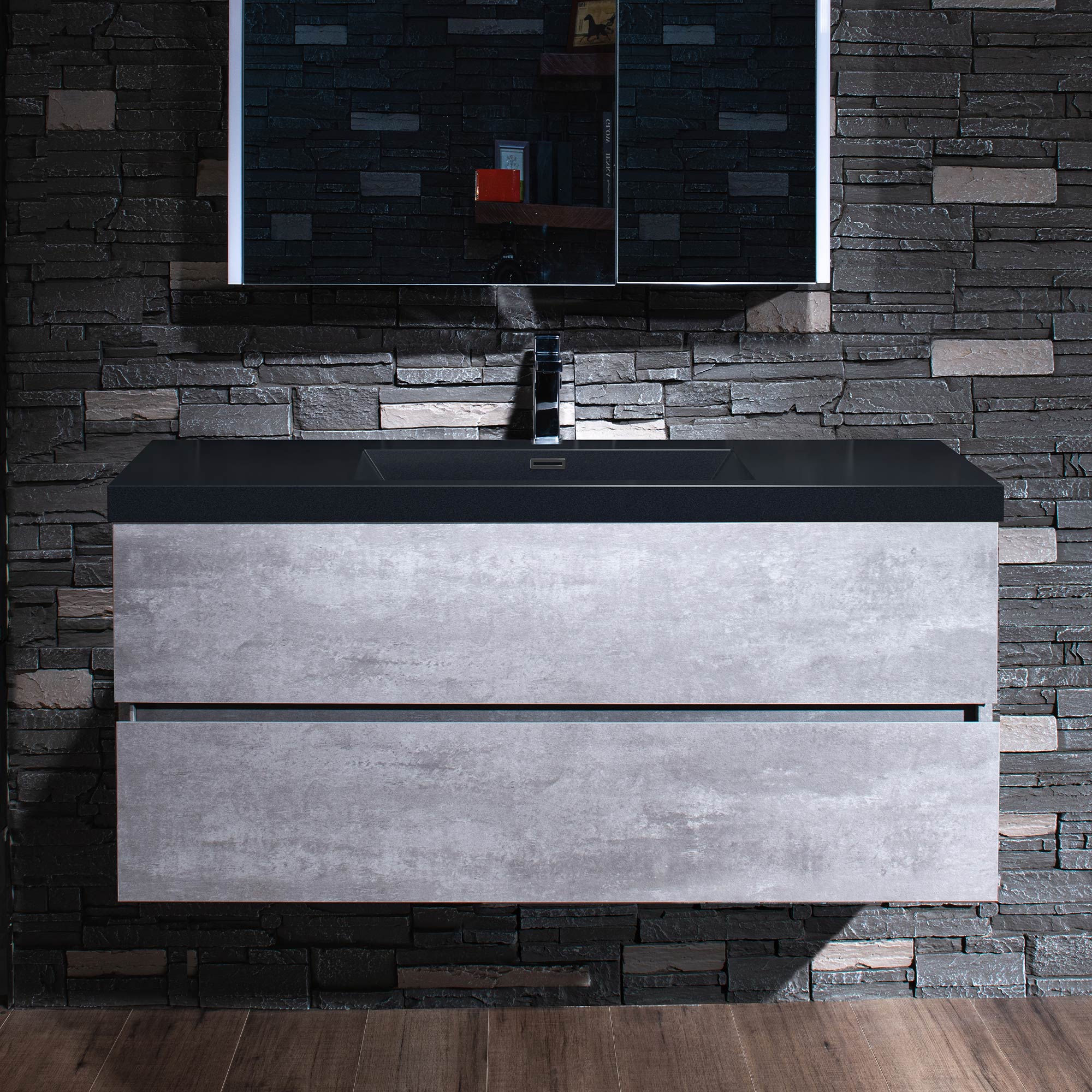 Woodbridge LVT1421 48-in Gray Single Sink Floating Bathroom Vanity with Matte Black Quartz Top