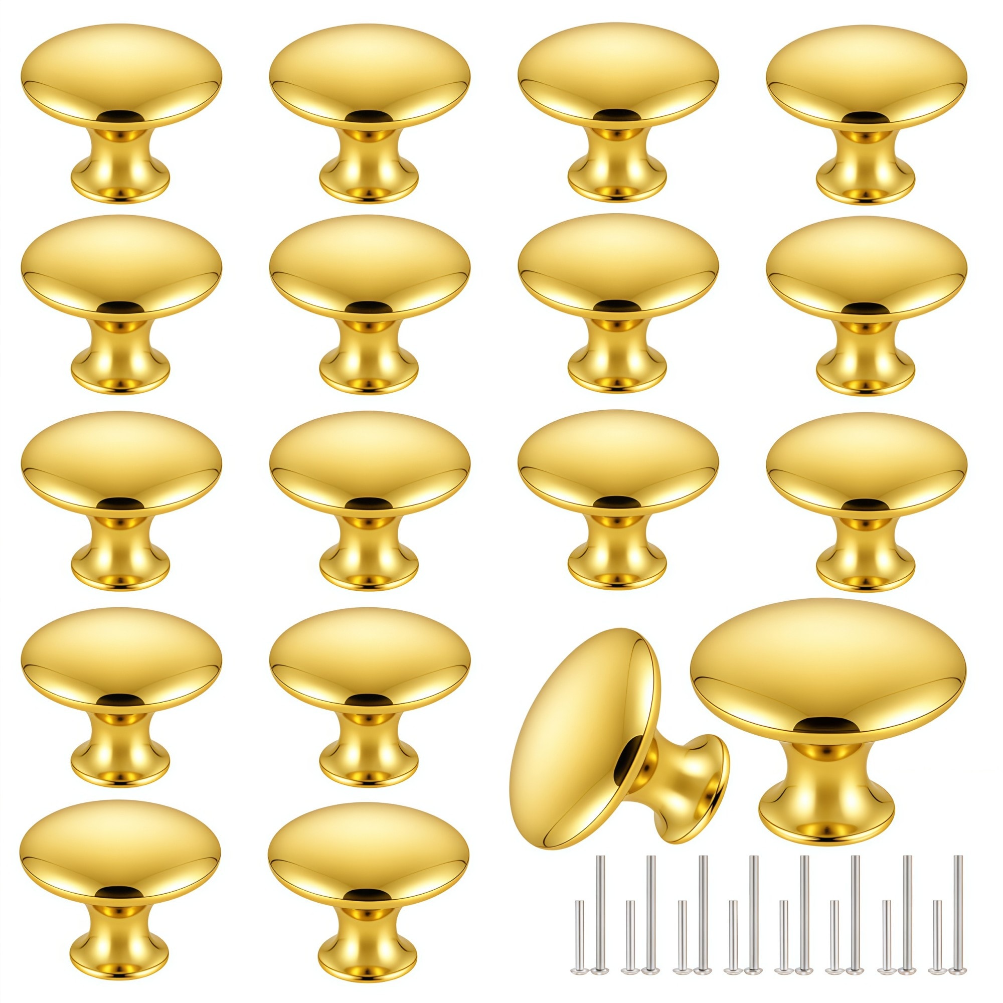 Numhew 1.2in W 18-Piece Round Gold Drawer Knobs Stainless Steel Cabinet Pulls #NHSEAN4859