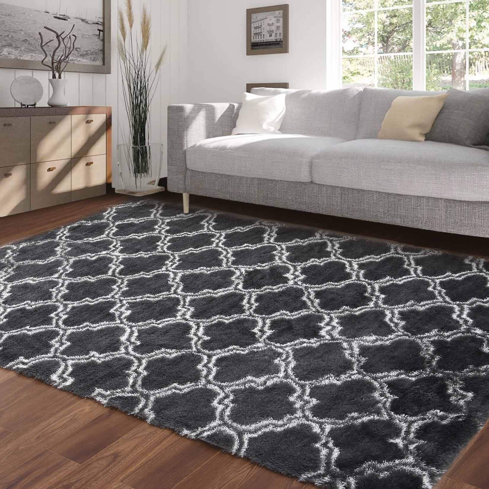 Garvee YXY-LO-PHO-10Q7SPUP 8 x 10 (ft) Loomed Polyester Dark Gray Rectangular Indoor Geometric Mid-Century Modern Machine washable Area rug
