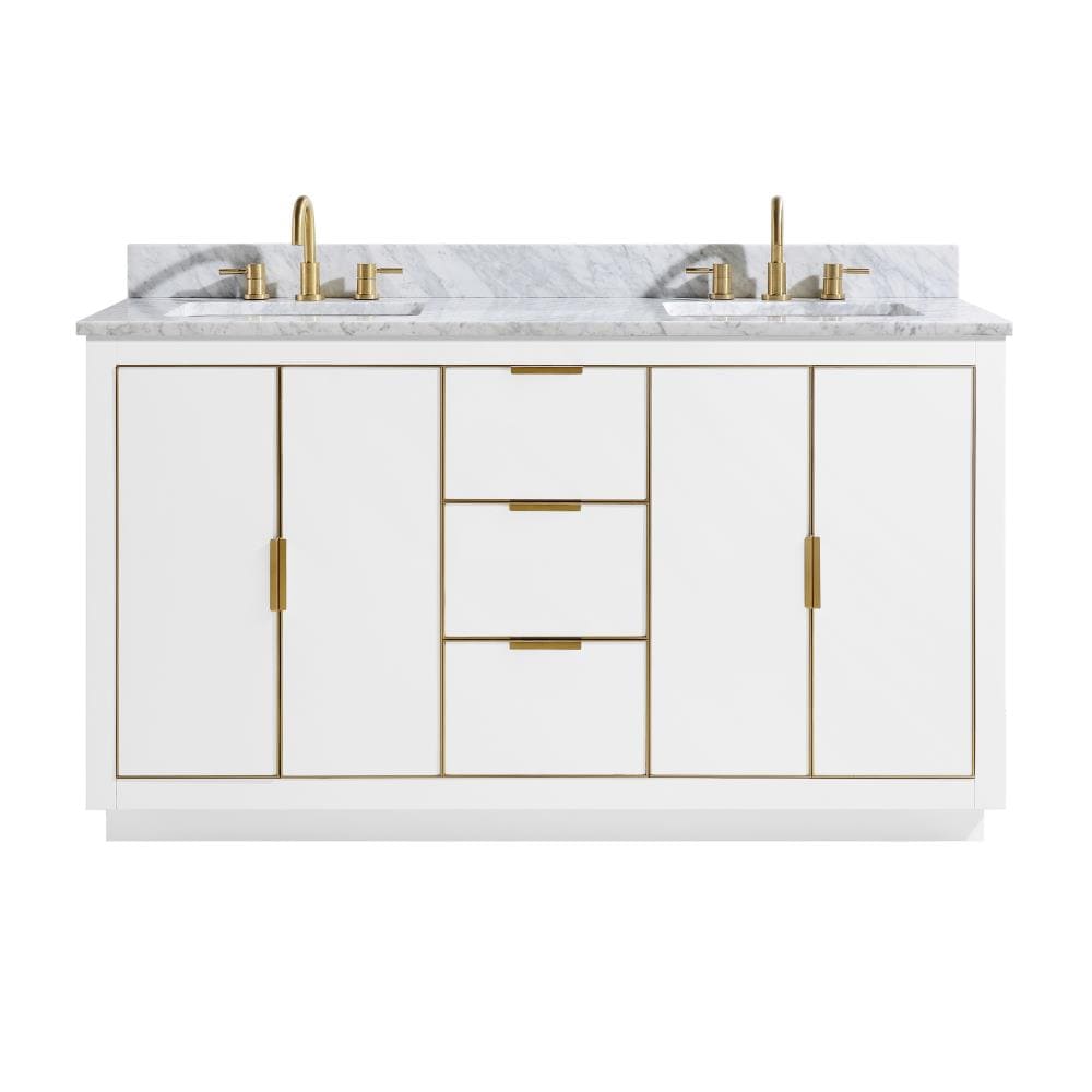 Avanity AUSTEN-VS61-WTG-C Austen 60-in White Undermount Double sink Bathroom Vanity with Carrara White Marble Top