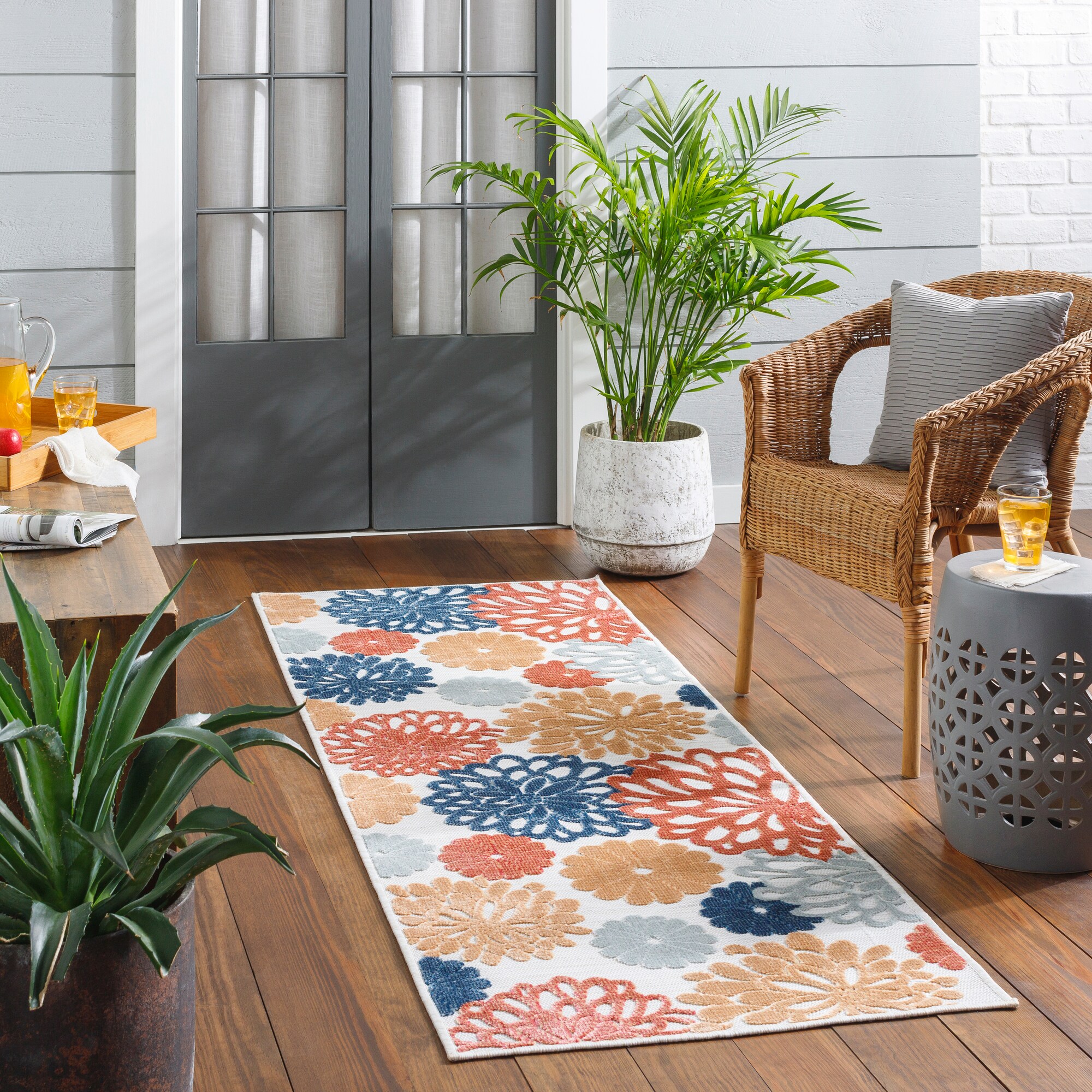 Livabliss CBO2308-2773 Cabo 3 x 8 (ft) Polypropylene Orange Rectangular Indoor/Outdoor Floral/Botanical Farmhouse/Cottage Runner rug