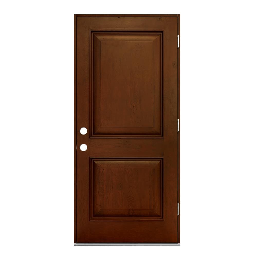 JELD-WEN LOWOLJW232600028 36-in x 80-in x 4-9/16-in Fiberglass No glass Left-hand outswing Cherry Stained Prehung Front Door Insulating core