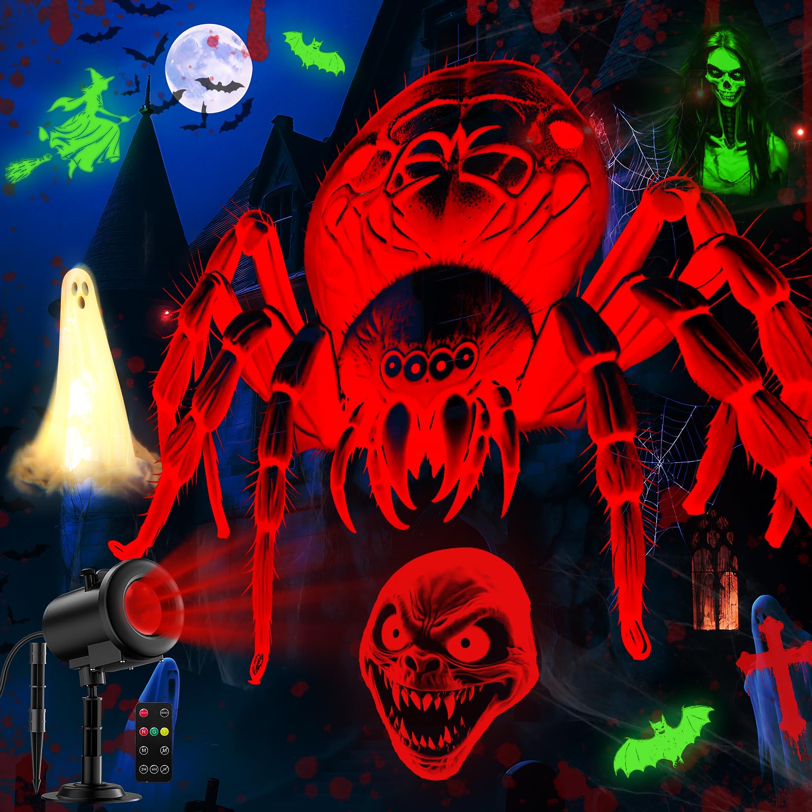 DYRCJ  12 in 1 Nativity Scene Christmas Projector Lights Outdoor Indoor 3D Dynamic Jesus Santa Sleigh Ghost Spider Bat Holiday Decorations