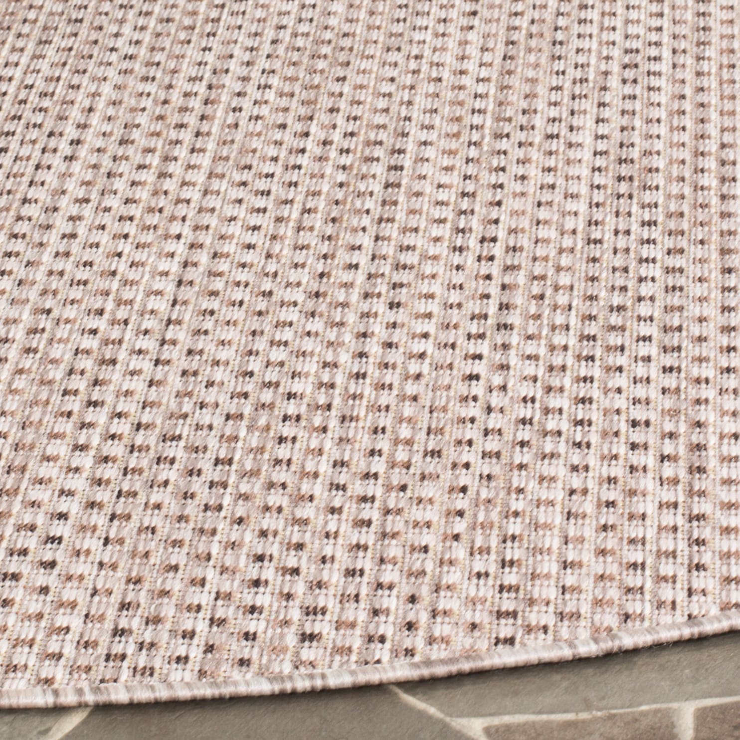 Beige and Brown Round Synthetic Outdoor Area Rug