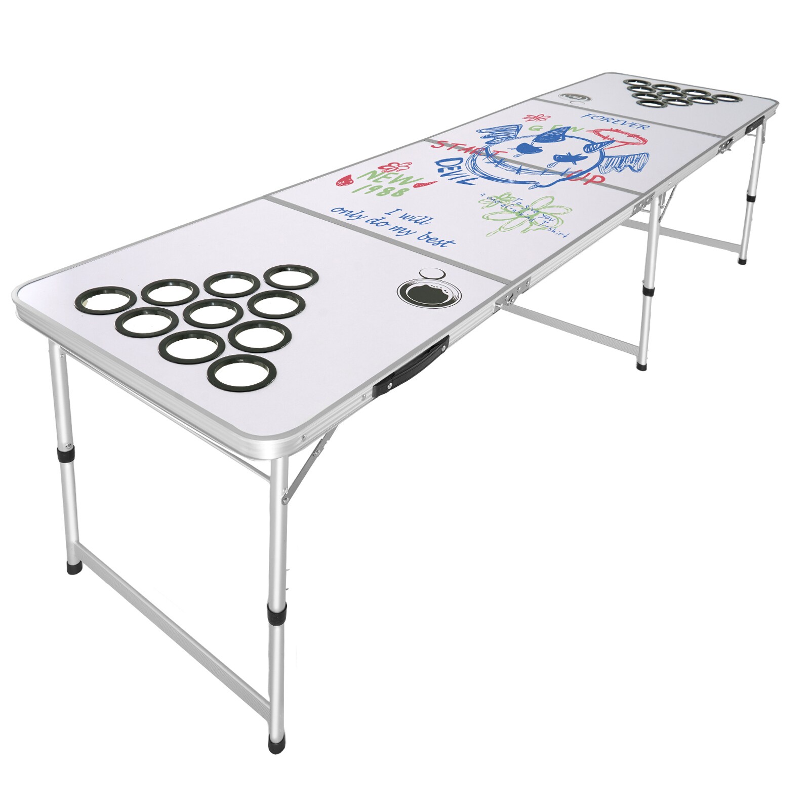 VEVOR - 8 Foot Portable Beer Pong Table Folding Tailgate Table Cup Holes Dry Erase Markers and Ca...