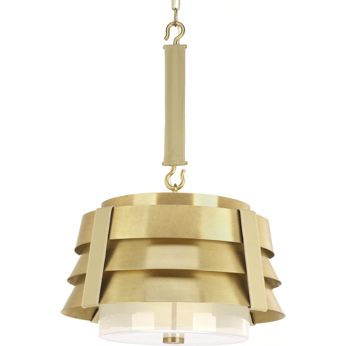 Progress Lighting P500198-160 POINT DUME - Sandbar 3 -Light Brushed Brass Modern/contemporary White glass Cylinder Medium Hanging Pendant light