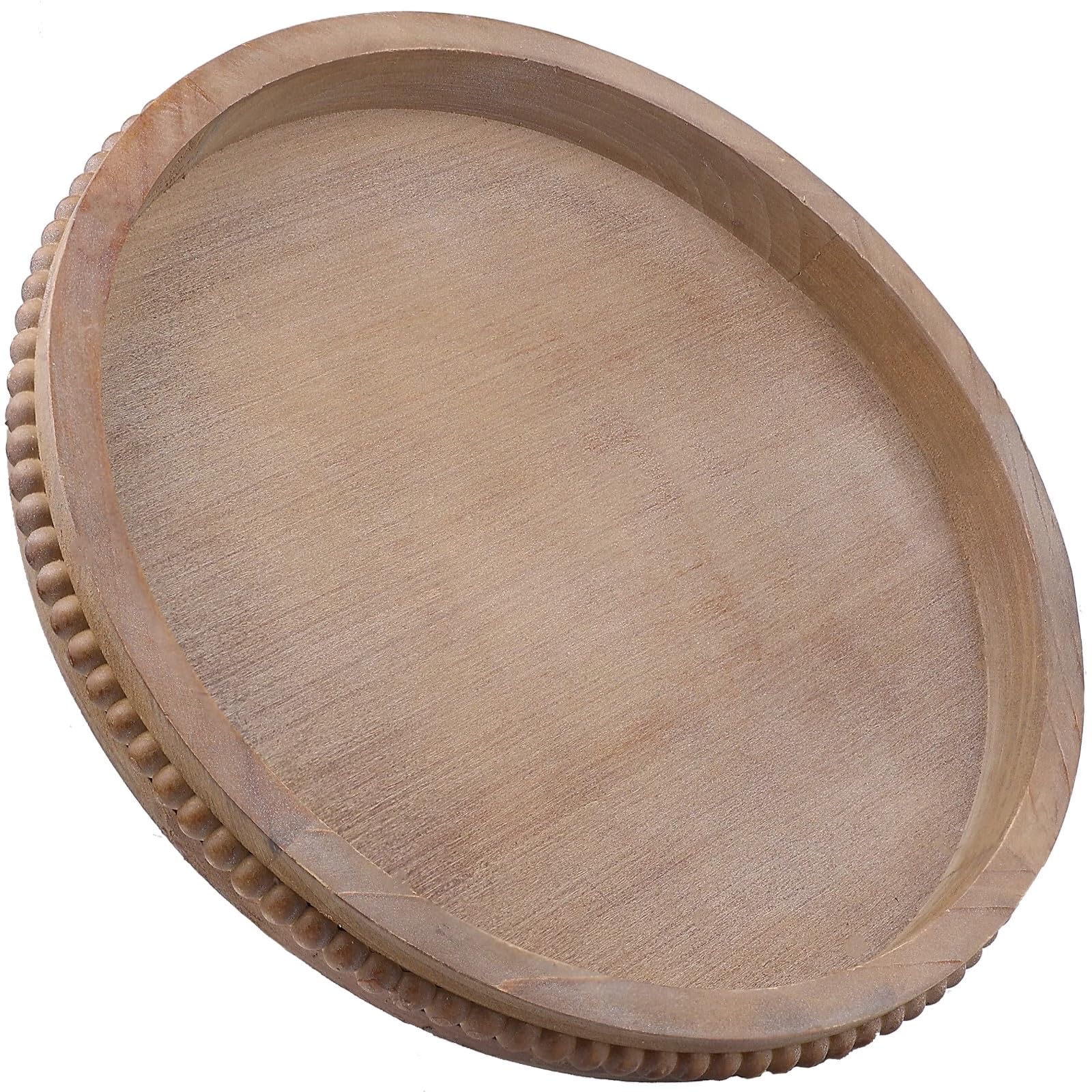 Aoibox  Rustic Brown 13 in W x 1 37 in H Round Wood Decorative Serving Tray with Beaded Edge for Home Decor