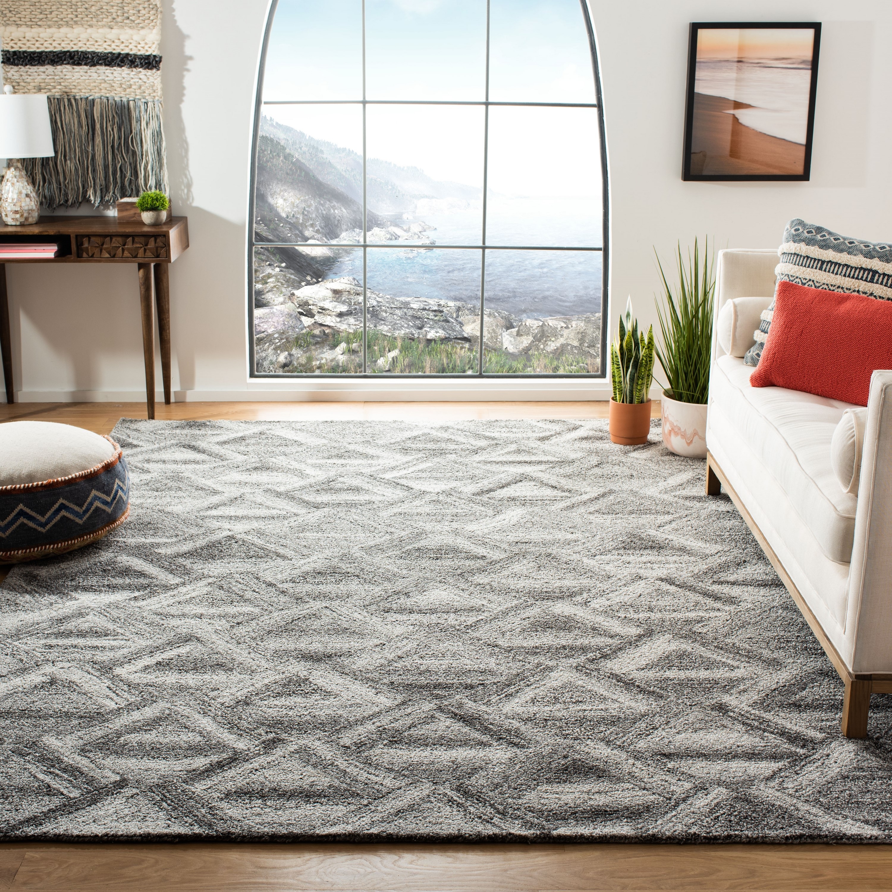 Gray and Black 8' x 10' Handmade Wool Abstract Area Rug